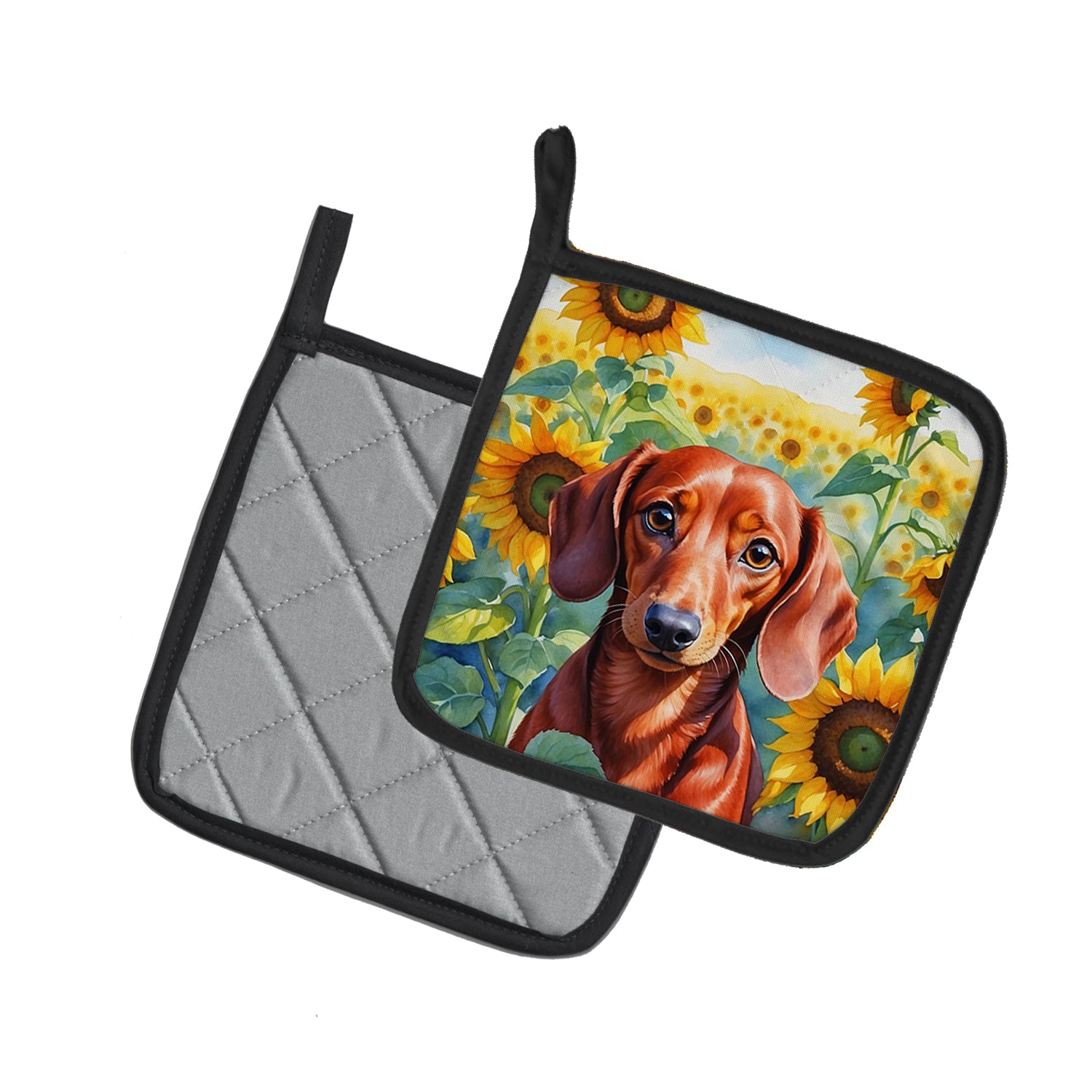 Dachshund in Sunflowers Pair of Pot Holders