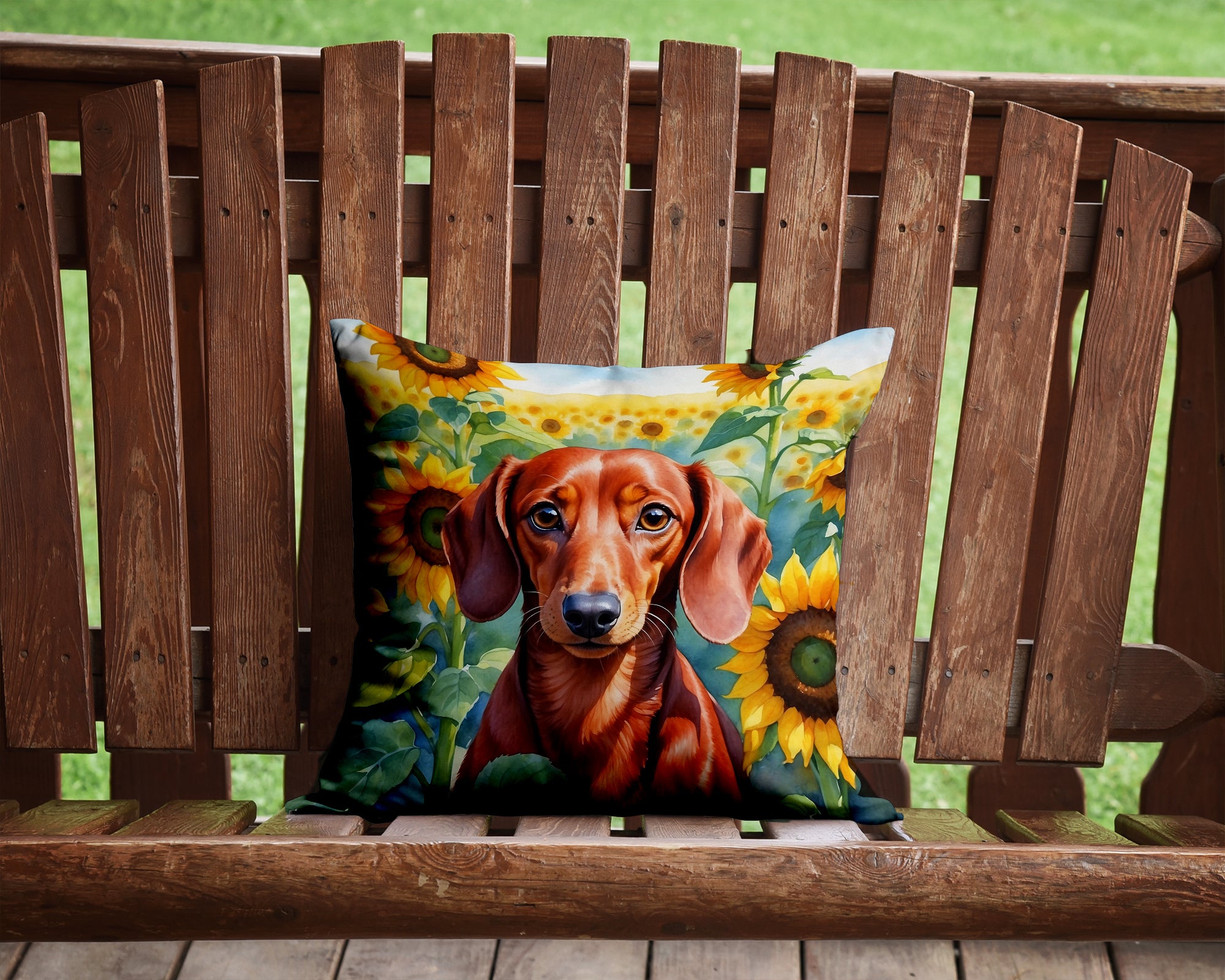 Buy this Dachshund in Sunflowers Throw Pillow