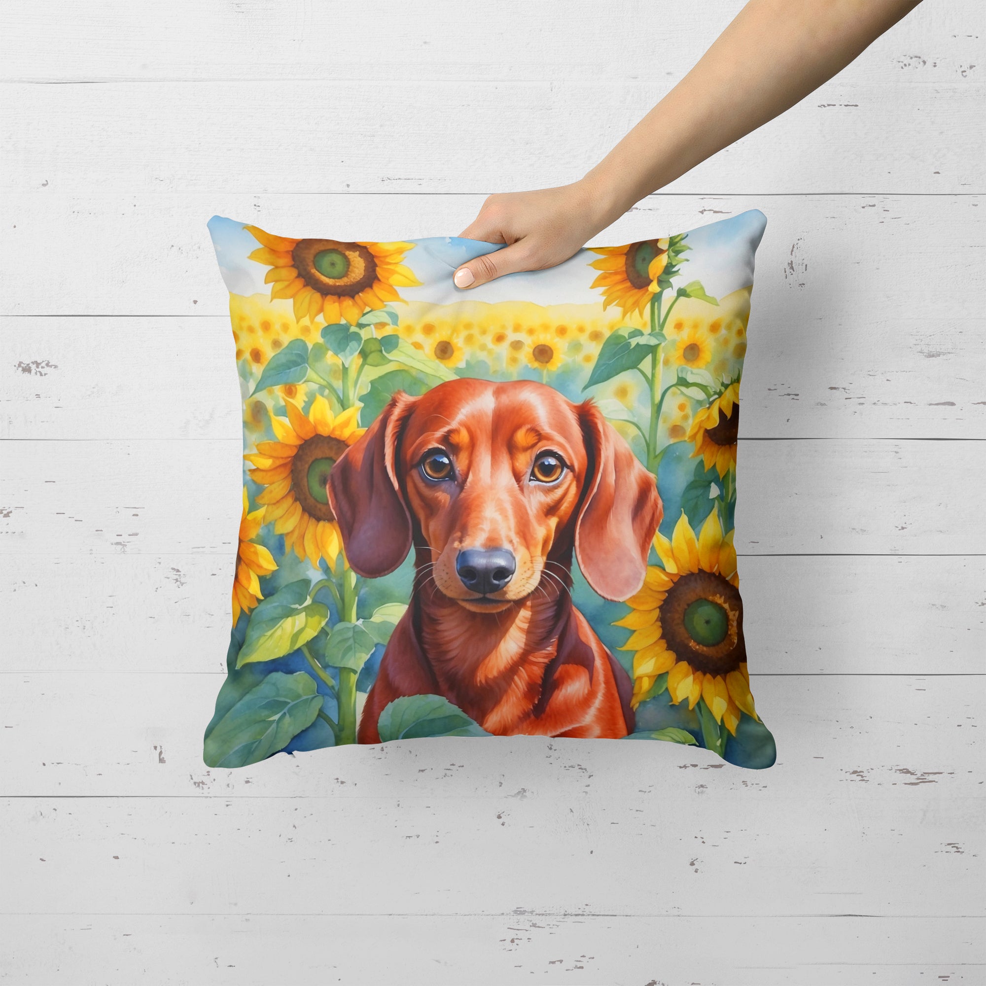 Buy this Dachshund in Sunflowers Throw Pillow