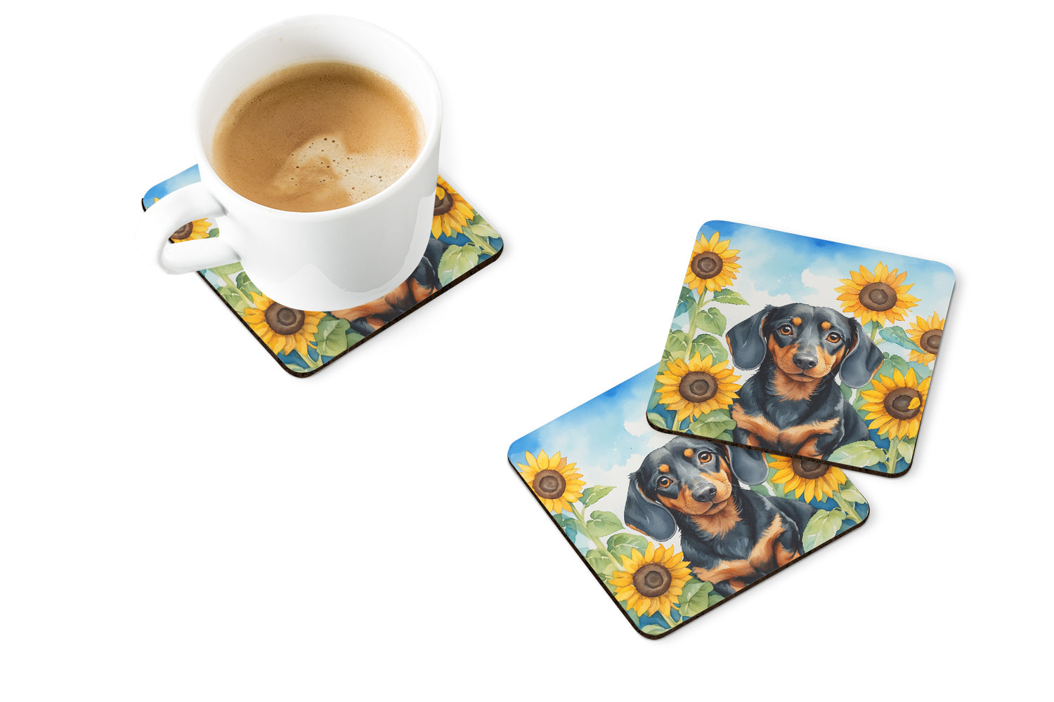 Buy this Dachshund in Sunflowers Foam Coasters