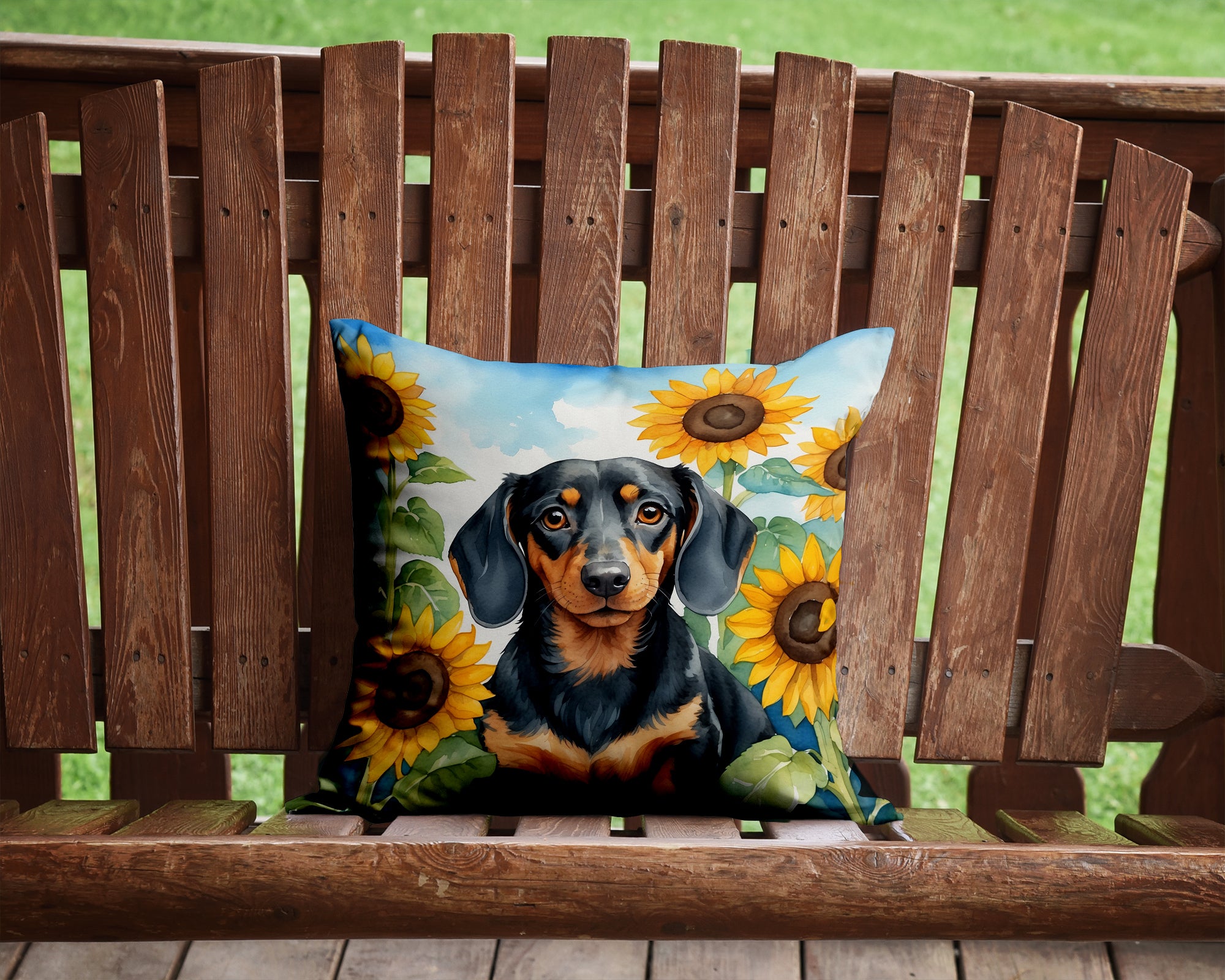 Buy this Dachshund in Sunflowers Throw Pillow