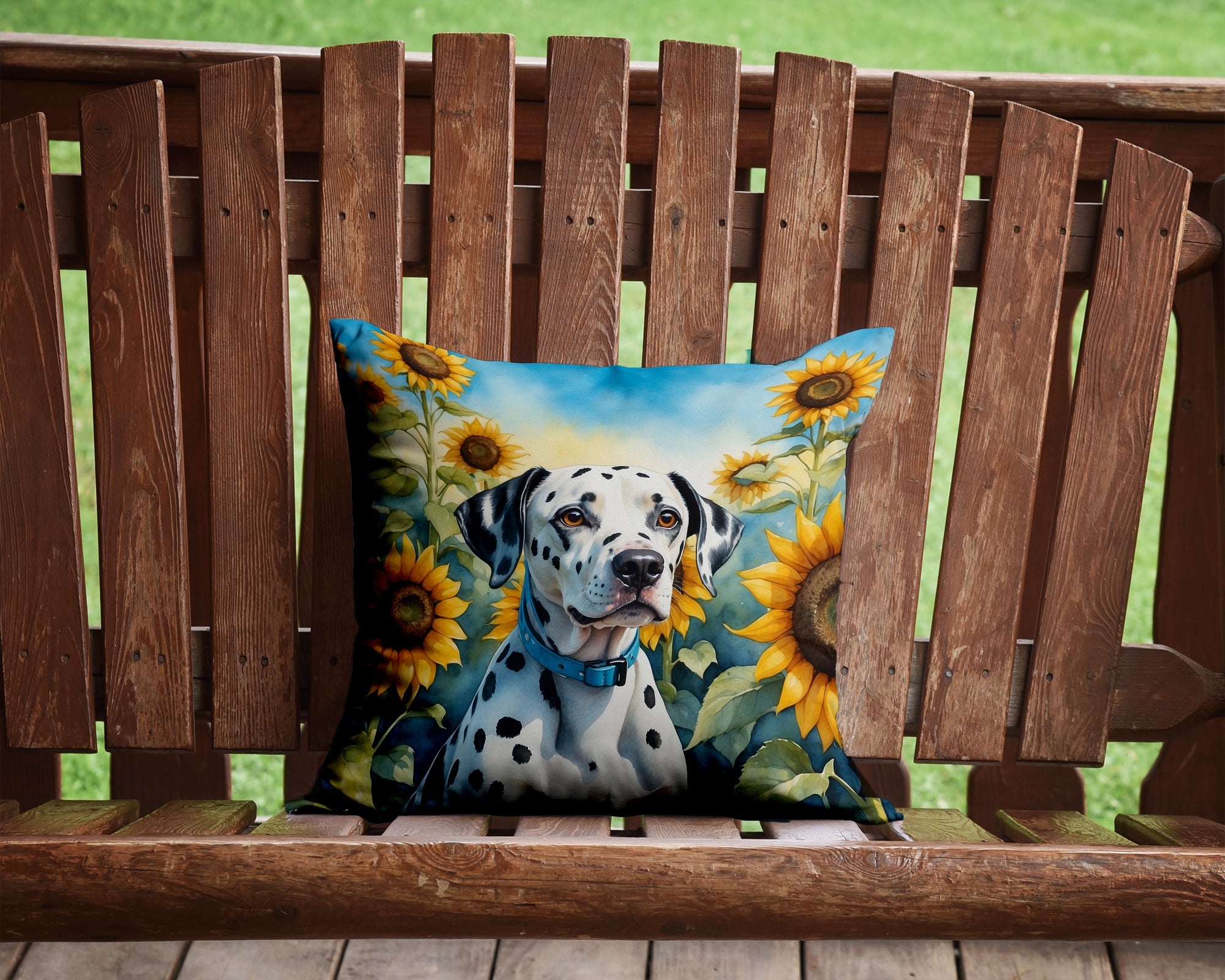 Buy this Dalmatian in Sunflowers Throw Pillow