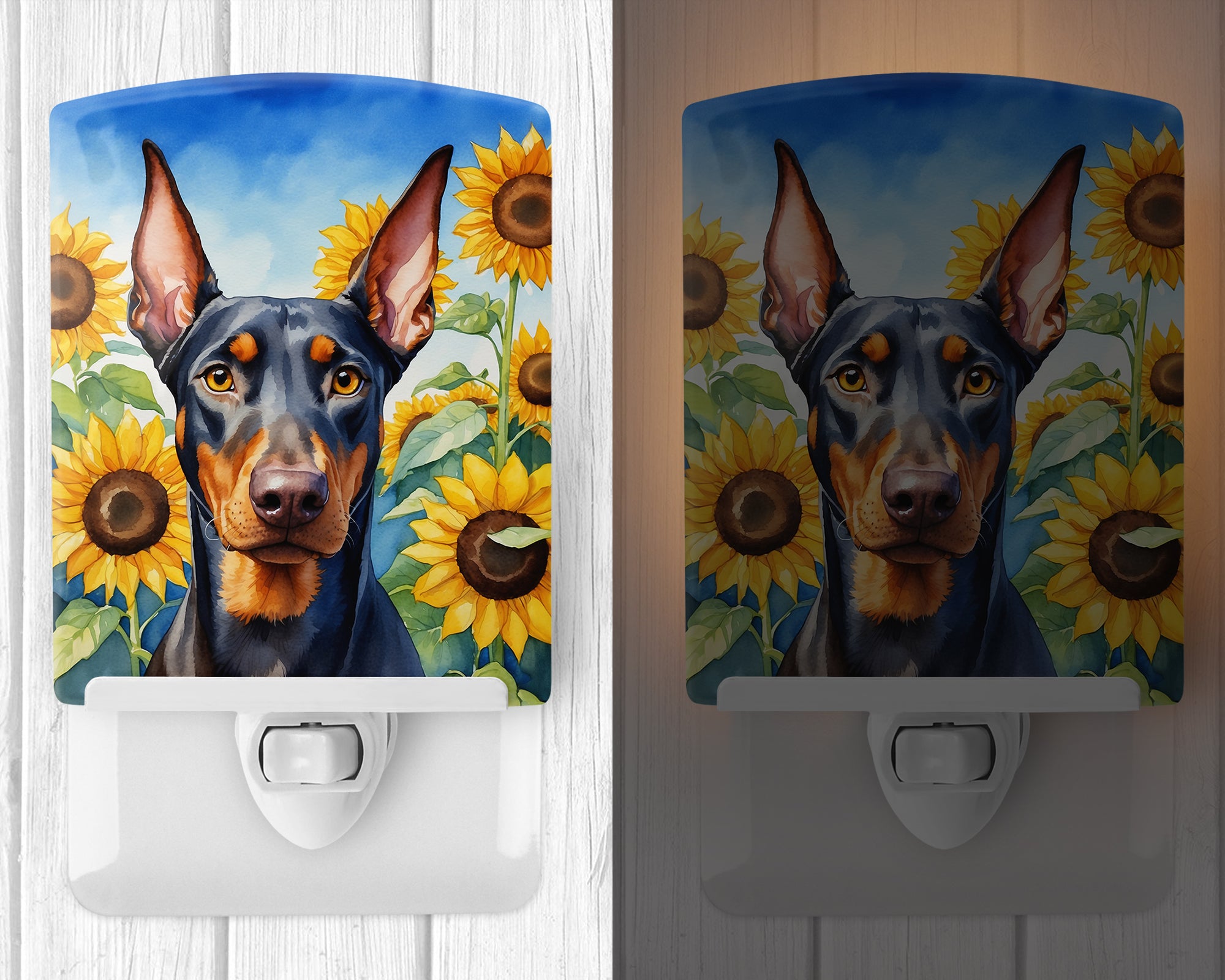 Buy this Doberman Pinscher in Sunflowers Ceramic Night Light