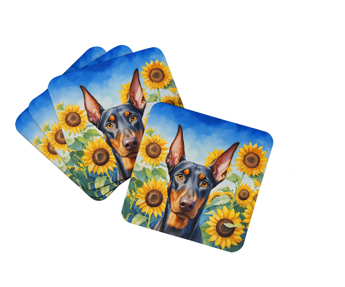 Buy this Doberman Pinscher in Sunflowers Foam Coasters