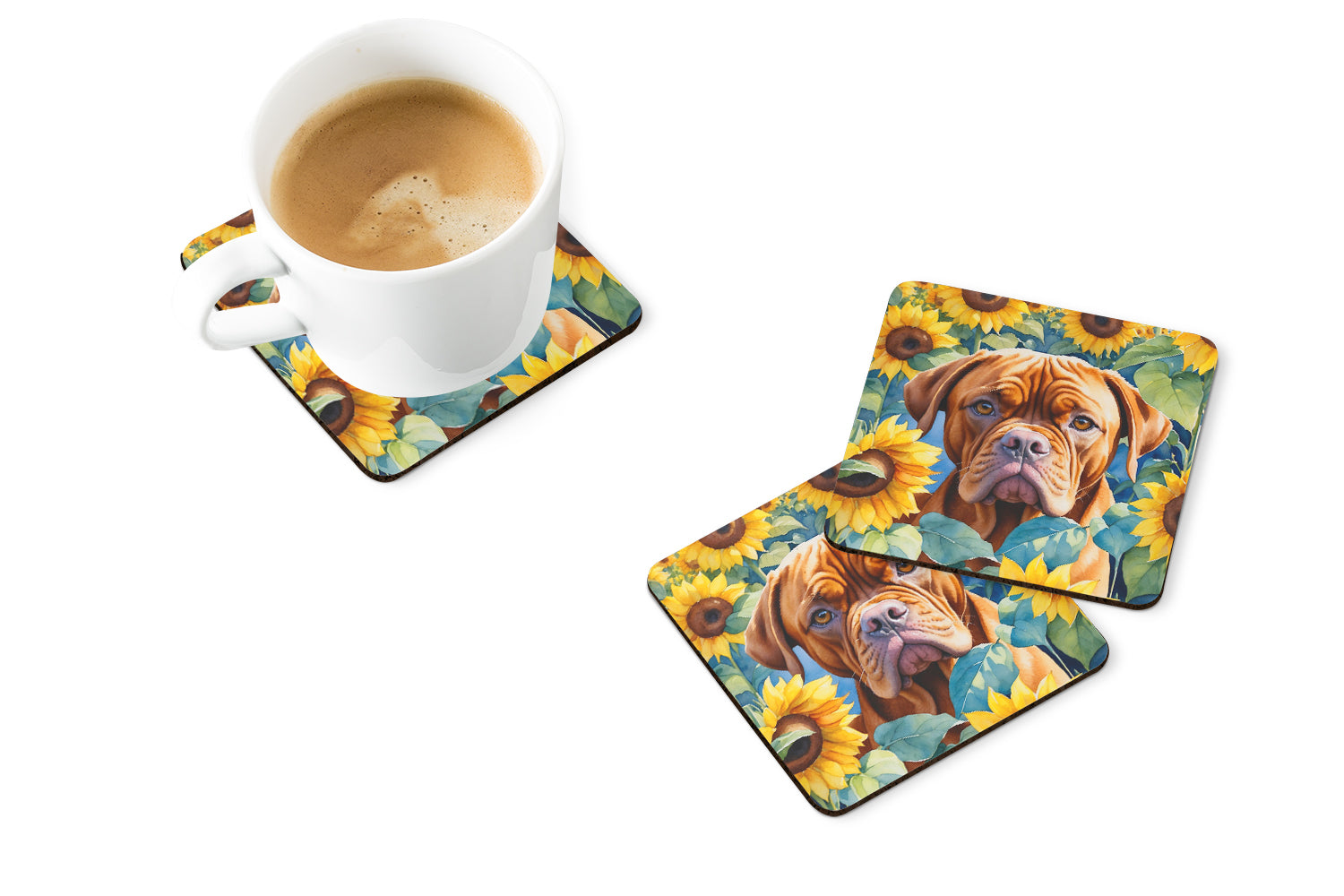 Buy this Dogue de Bordeaux in Sunflowers Foam Coasters