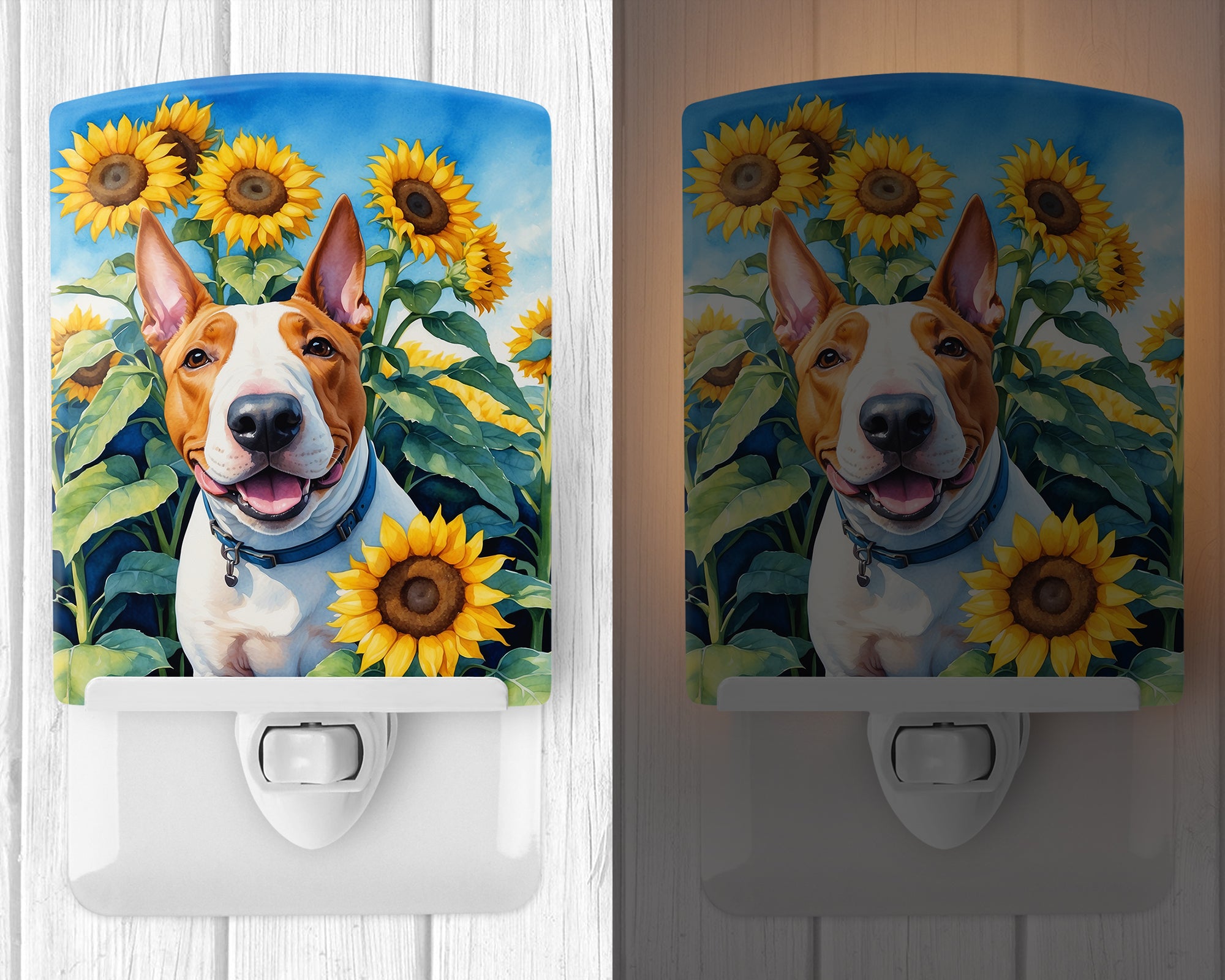 English Bull Terrier in Sunflowers Ceramic Night Light
