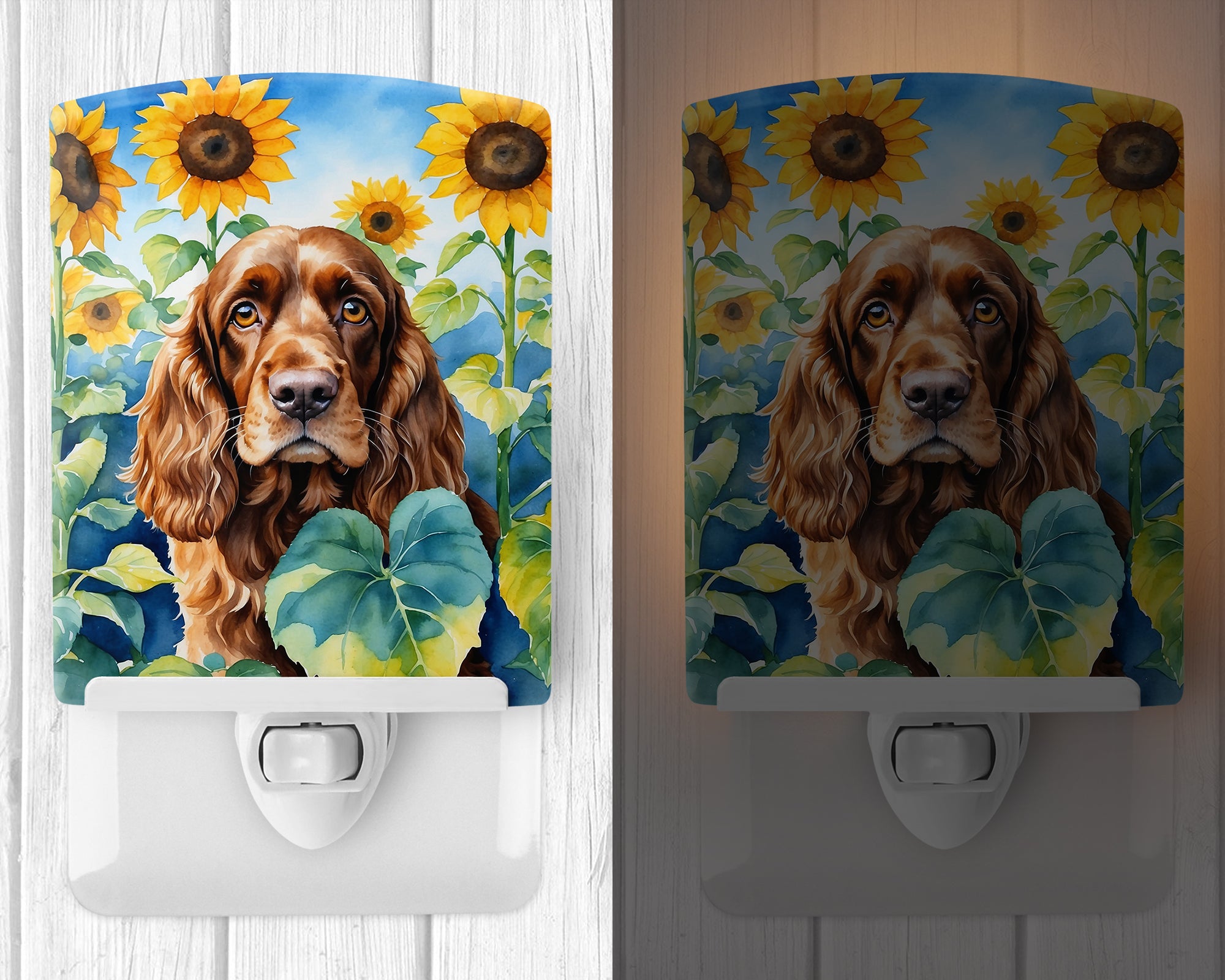 English Cocker Spaniel in Sunflowers Ceramic Night Light