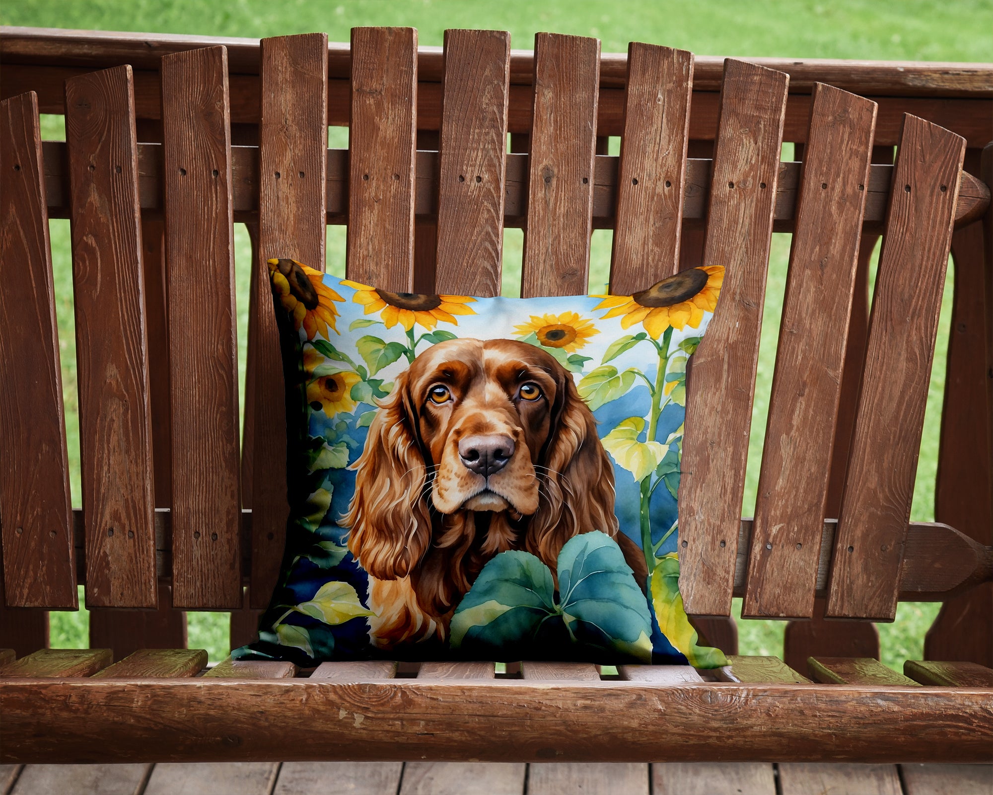 Buy this English Cocker Spaniel in Sunflowers Throw Pillow