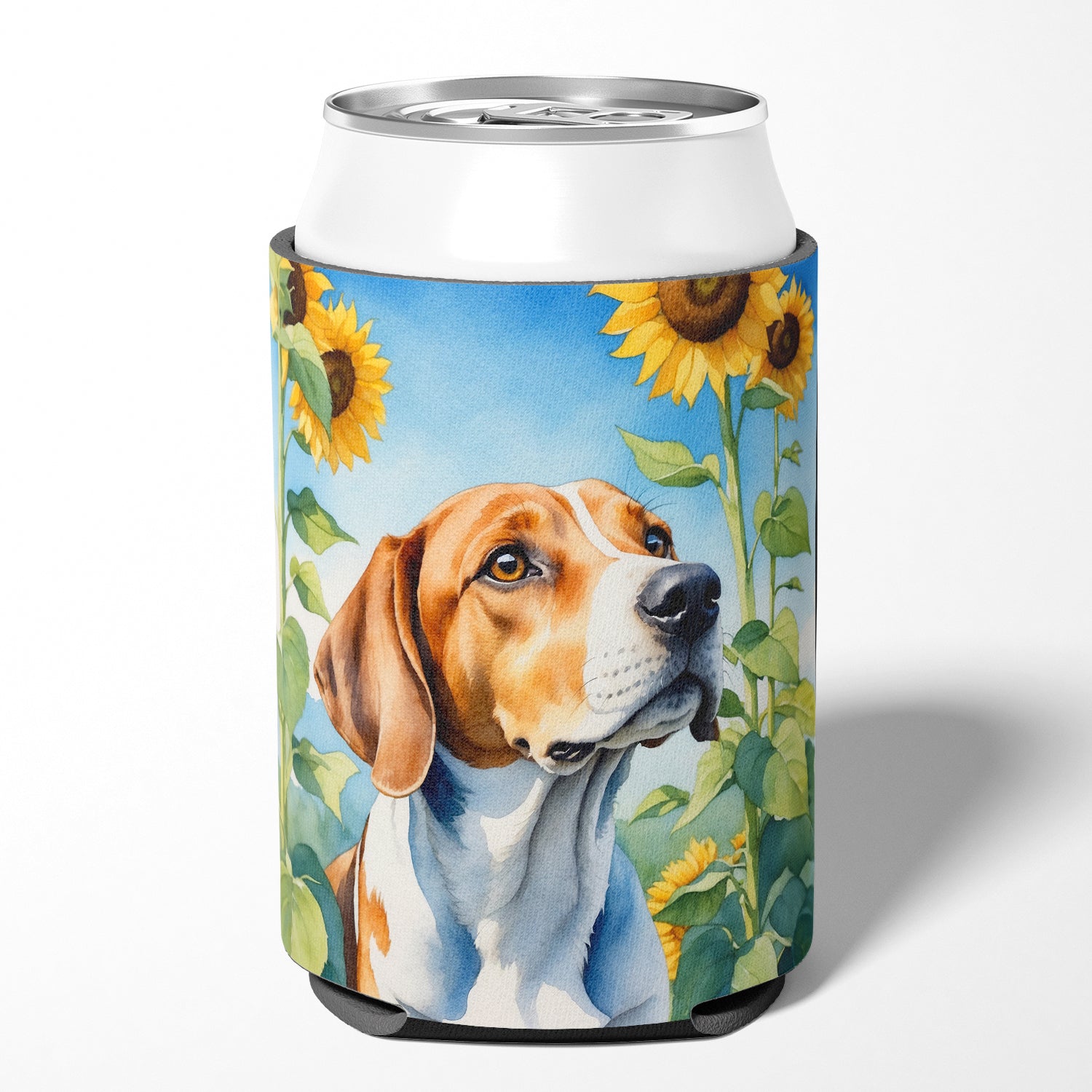 English Foxhound in Sunflowers Can or Bottle Hugger