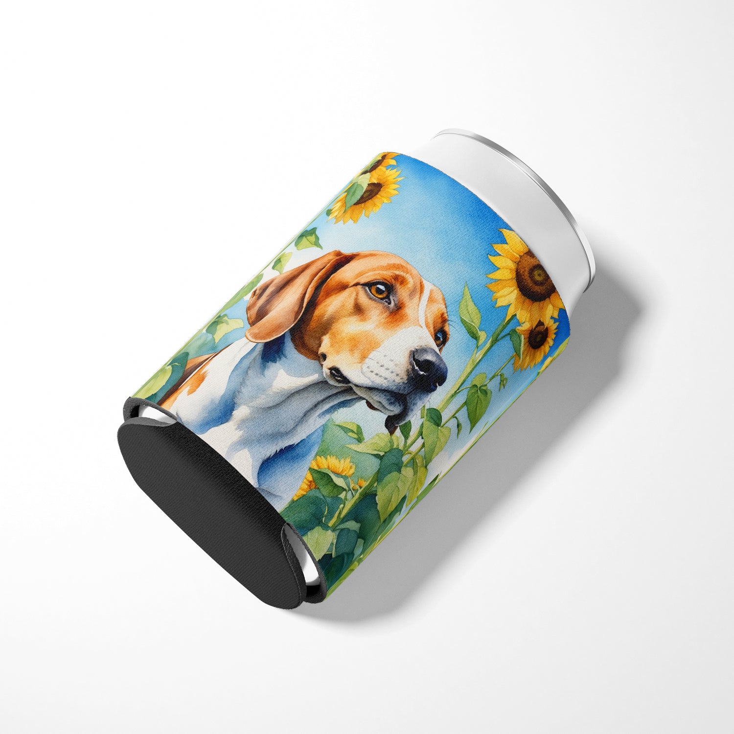 English Foxhound in Sunflowers Can or Bottle Hugger