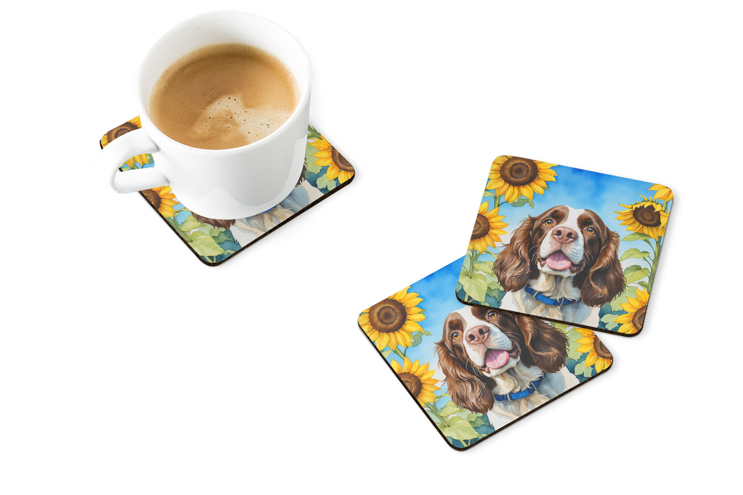 Buy this English Springer Spaniel in Sunflowers Foam Coasters