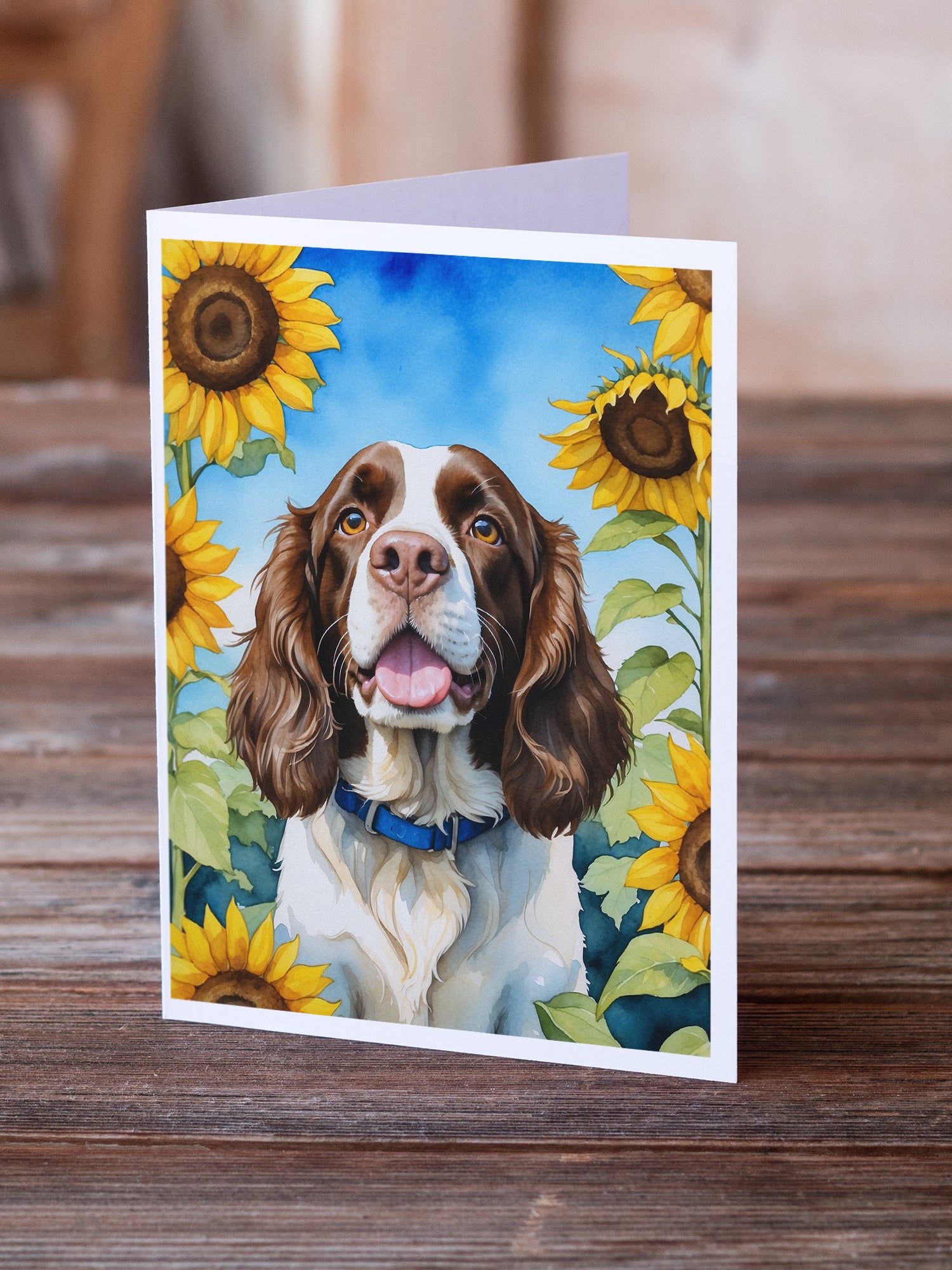 Buy this English Springer Spaniel in Sunflowers Greeting Cards Pack of 8