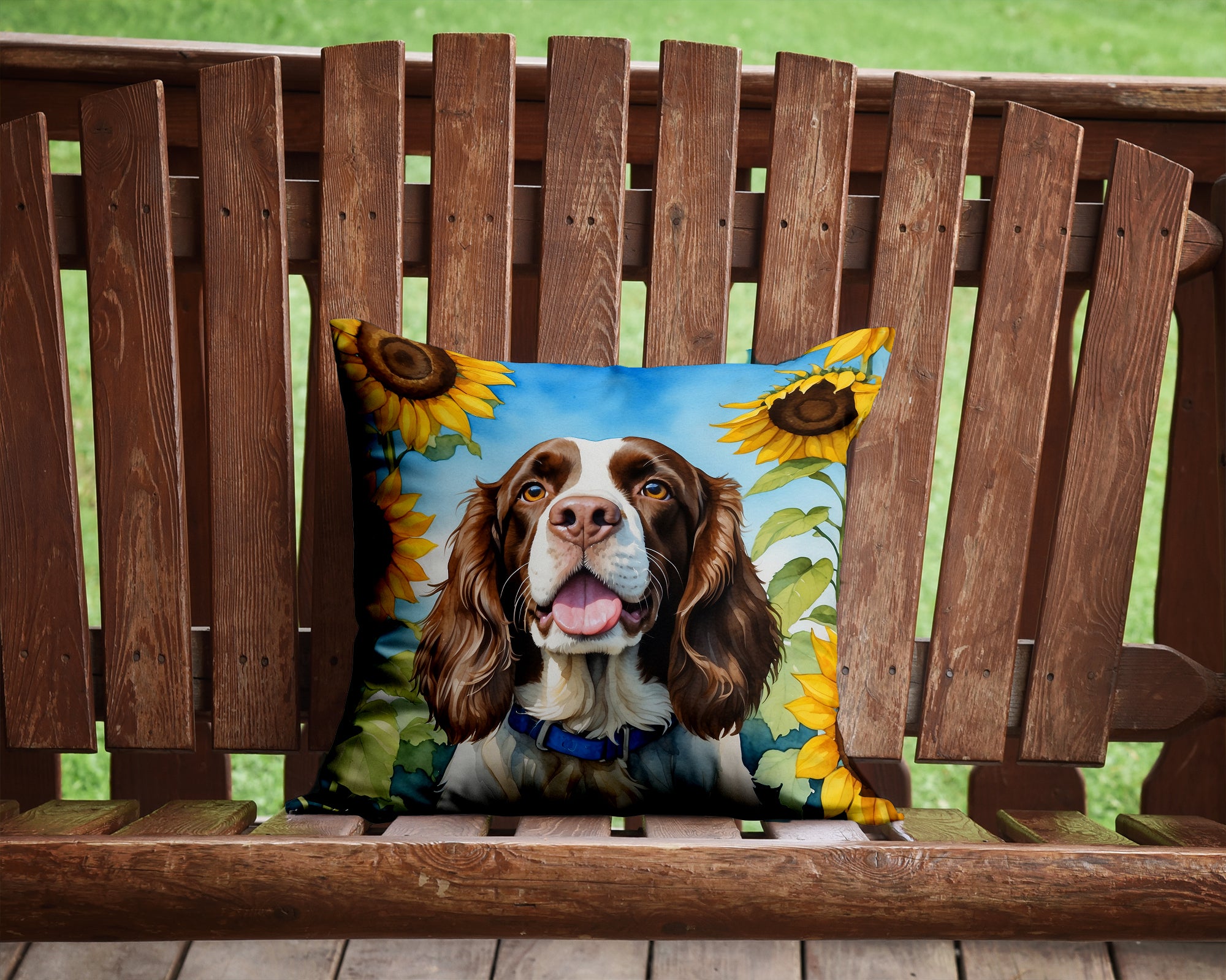 English Springer Spaniel in Sunflowers Throw Pillow