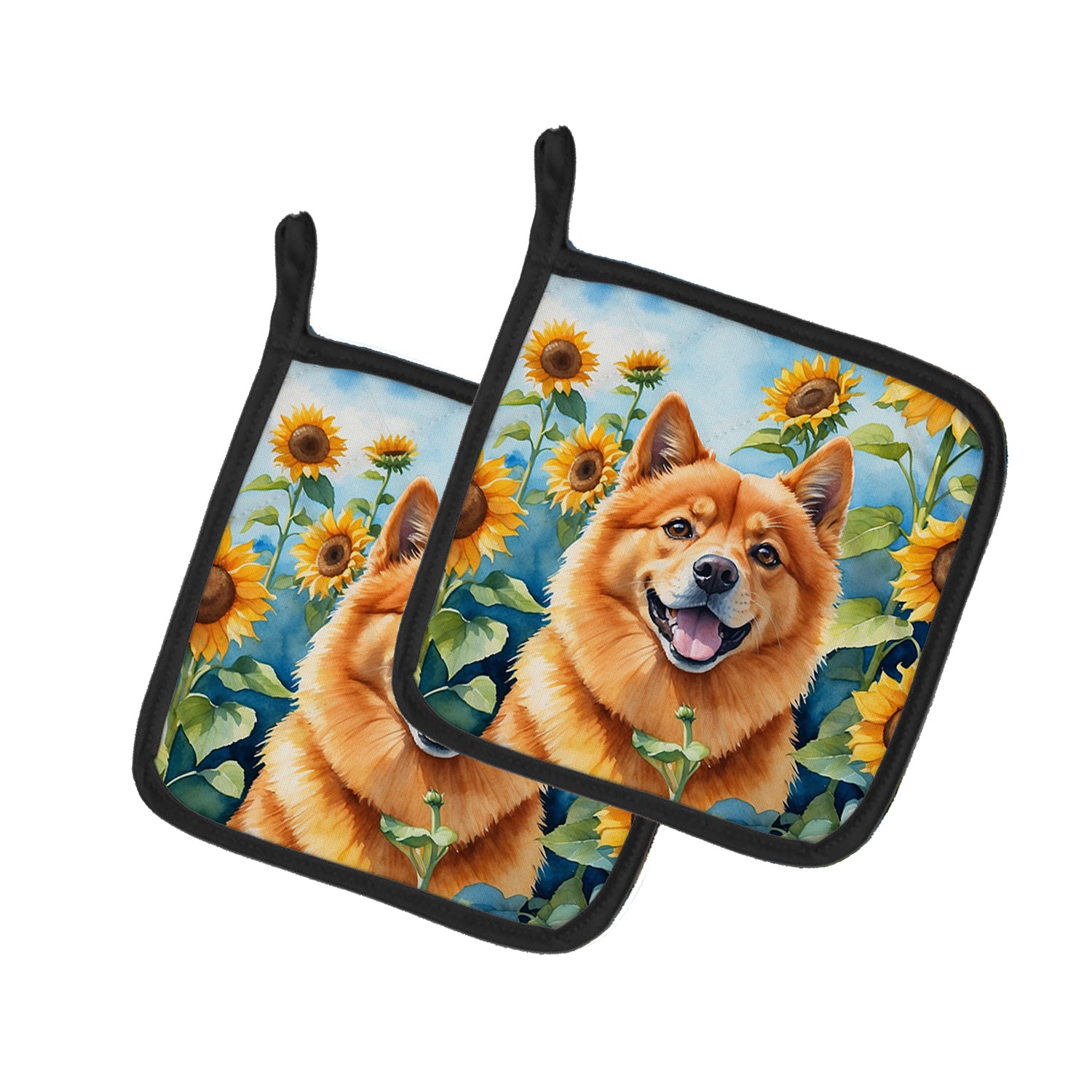 Buy this Finnish Spitz in Sunflowers Pair of Pot Holders