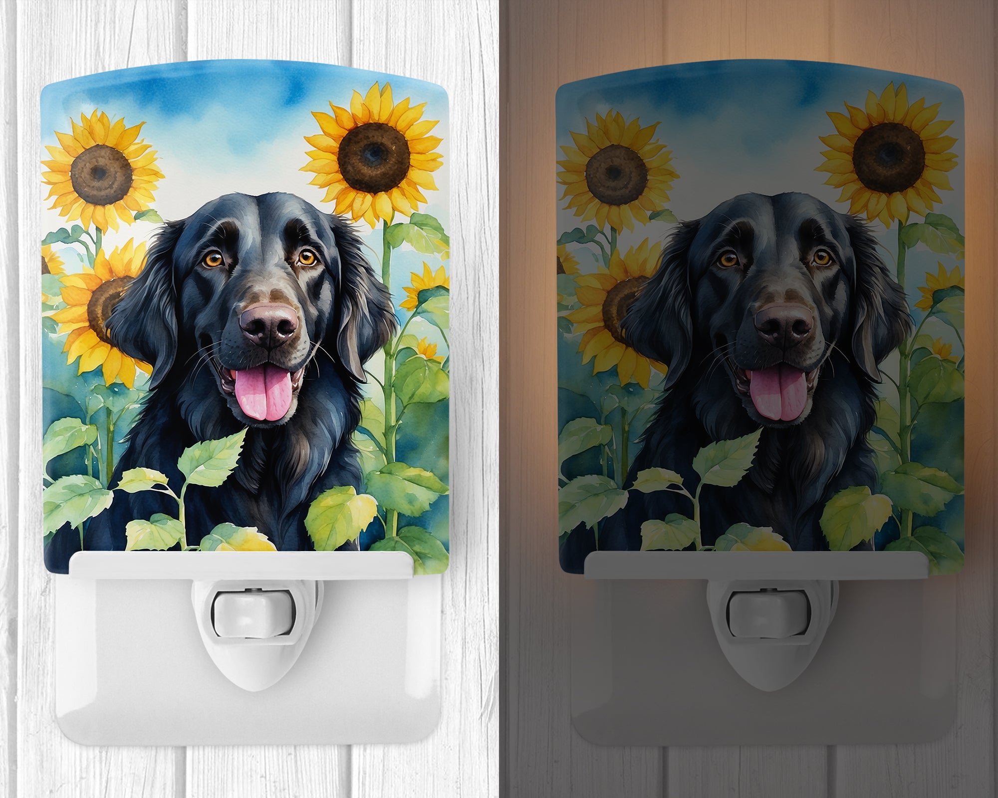 Buy this Flat-Coated Retriever in Sunflowers Ceramic Night Light