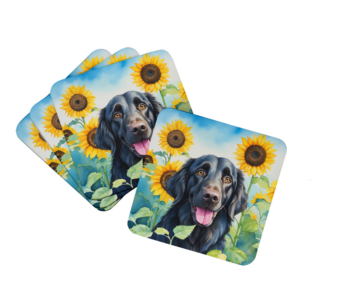 Buy this Flat-Coated Retriever in Sunflowers Foam Coasters