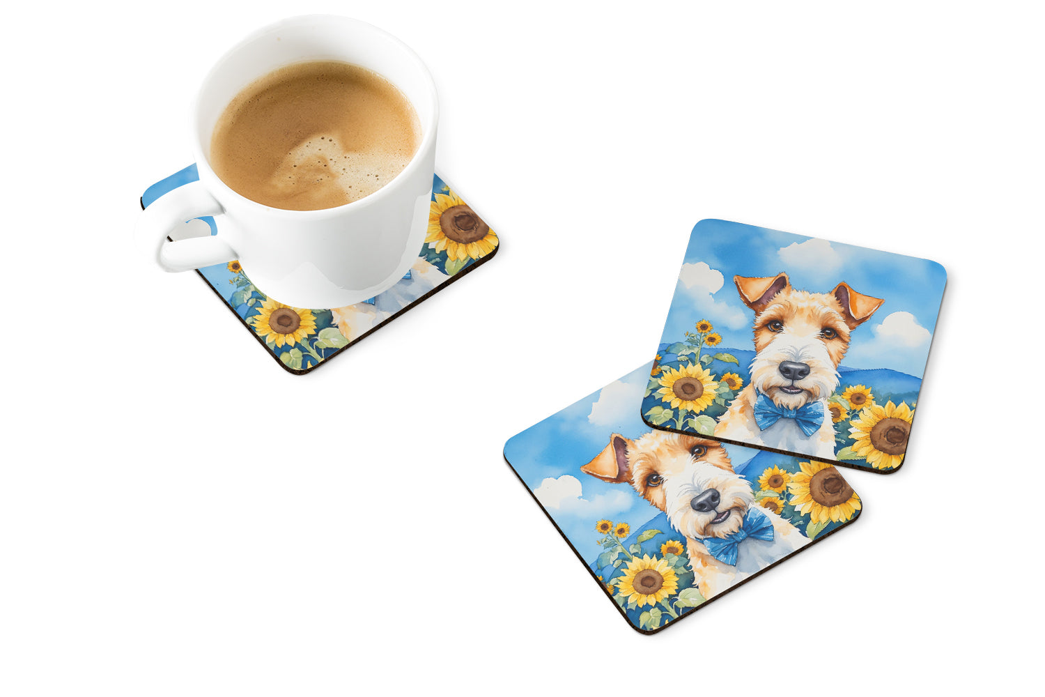 Buy this Fox Terrier in Sunflowers Foam Coasters