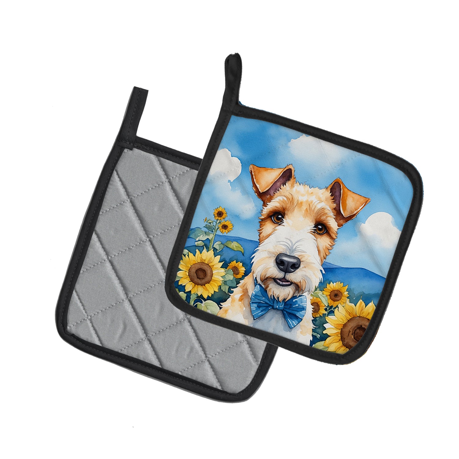 Fox Terrier in Sunflowers Pair of Pot Holders