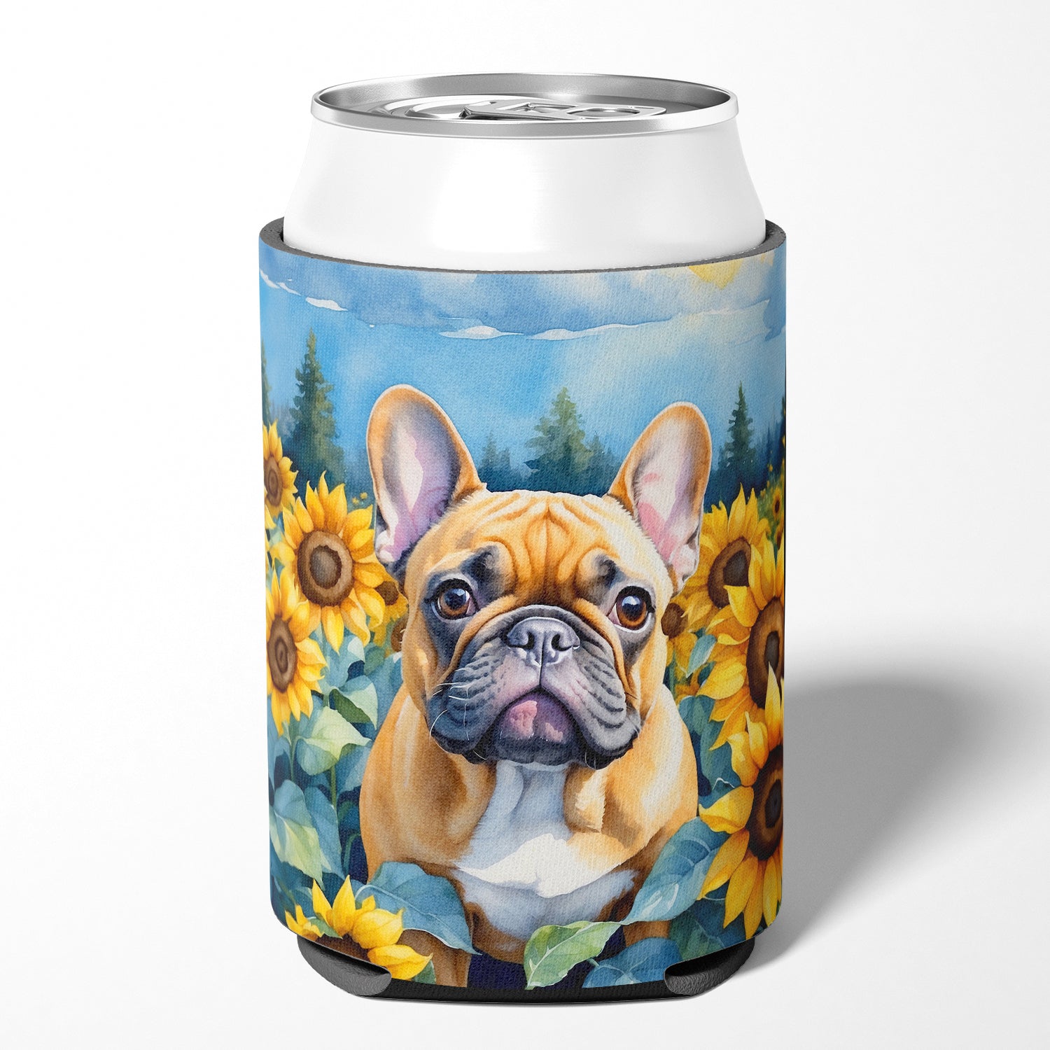 Buy this French Bulldog in Sunflowers Can or Bottle Hugger