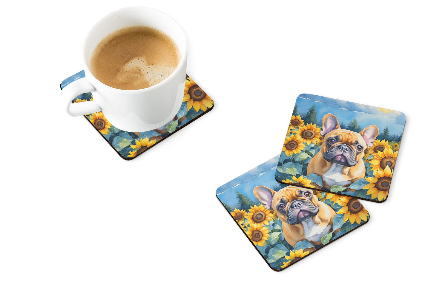 Buy this French Bulldog in Sunflowers Foam Coasters