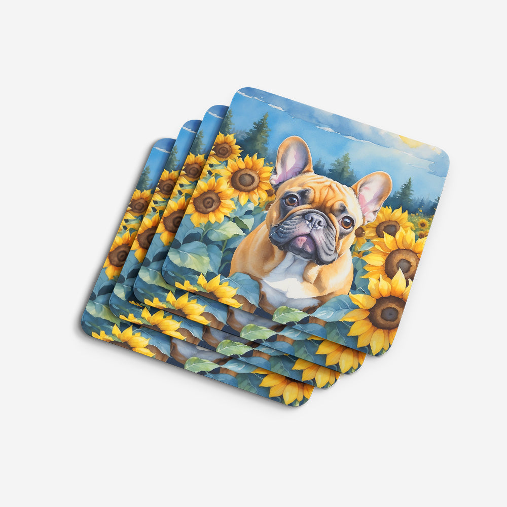 French Bulldog in Sunflowers Foam Coasters