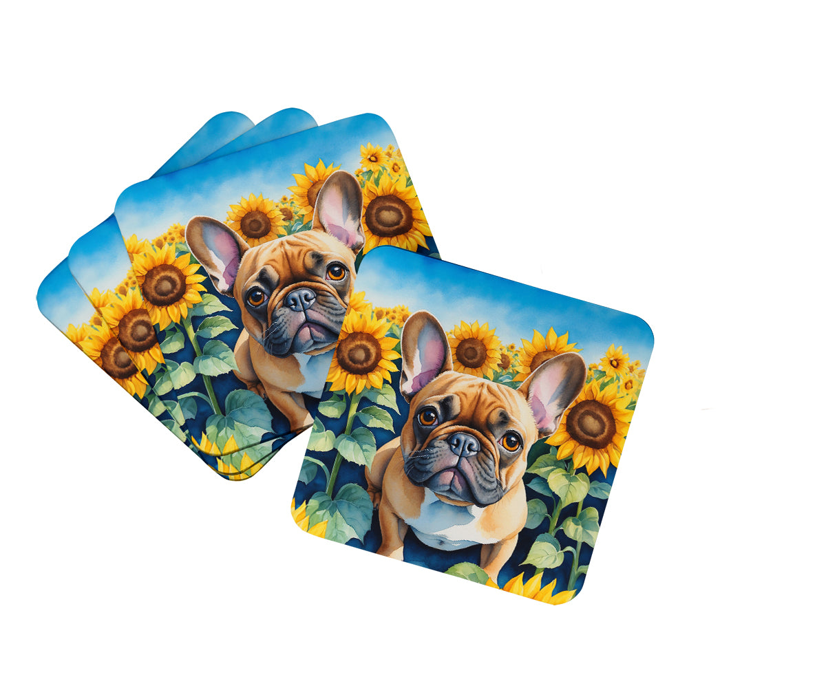 Buy this French Bulldog in Sunflowers Foam Coasters