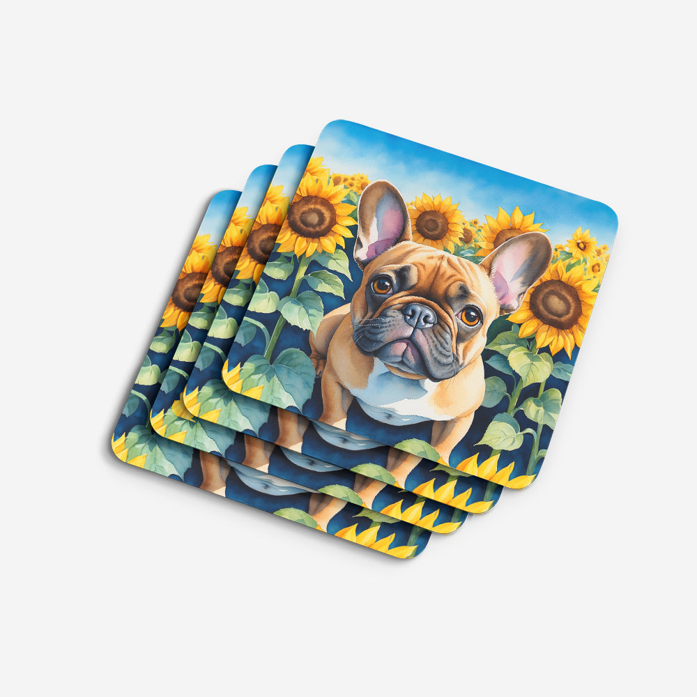 French Bulldog in Sunflowers Foam Coasters