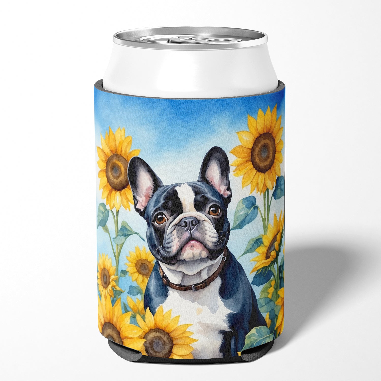 Buy this French Bulldog in Sunflowers Can or Bottle Hugger