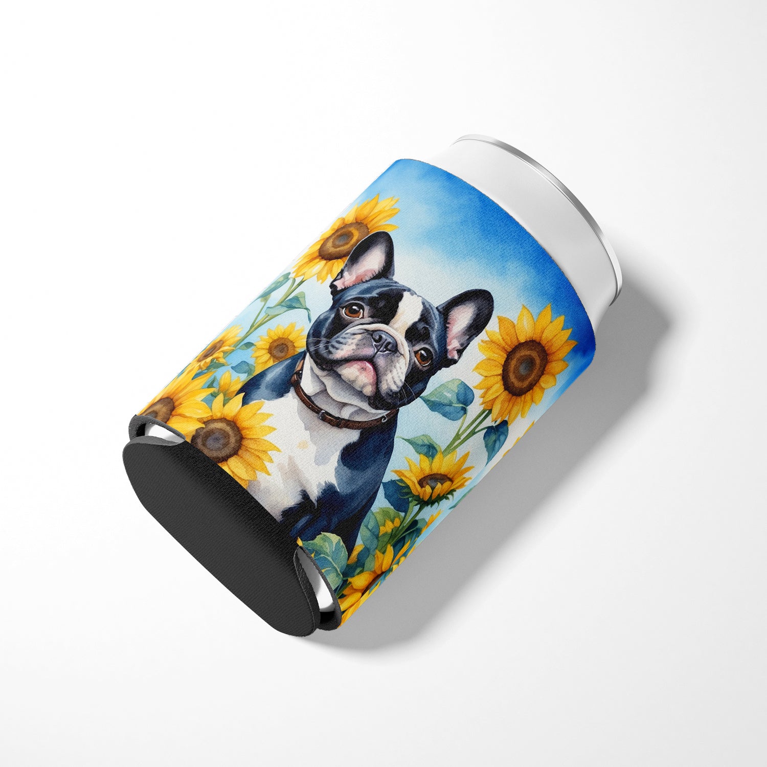 French Bulldog in Sunflowers Can or Bottle Hugger