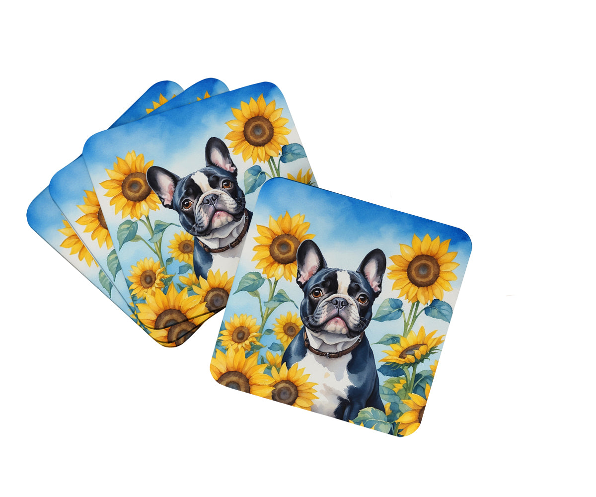 Buy this French Bulldog in Sunflowers Foam Coasters