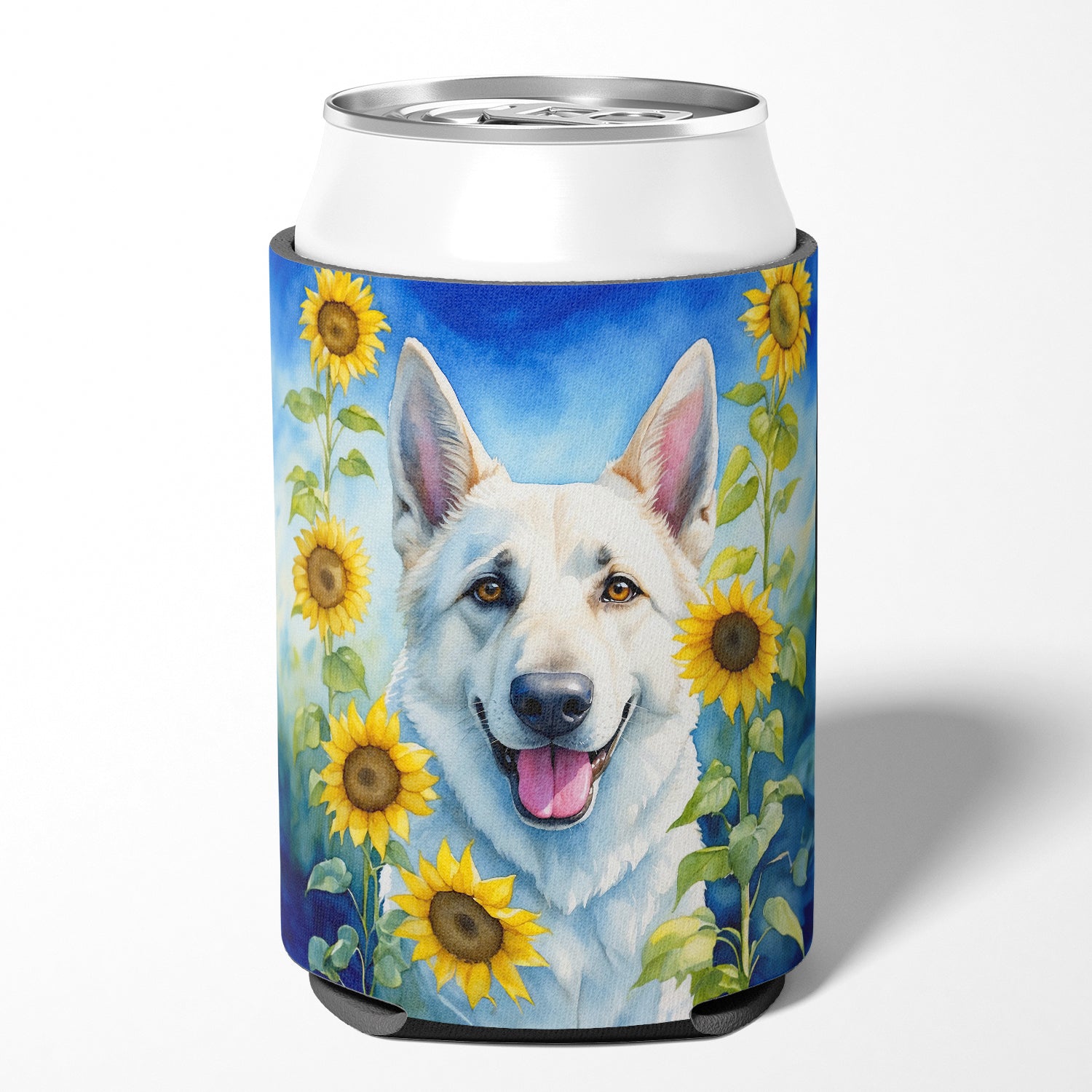 Buy this White German Shepherd in Sunflowers Can or Bottle Hugger