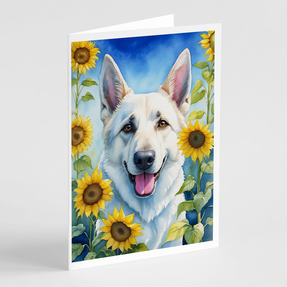 Buy this White German Shepherd in Sunflowers Greeting Cards Pack of 8