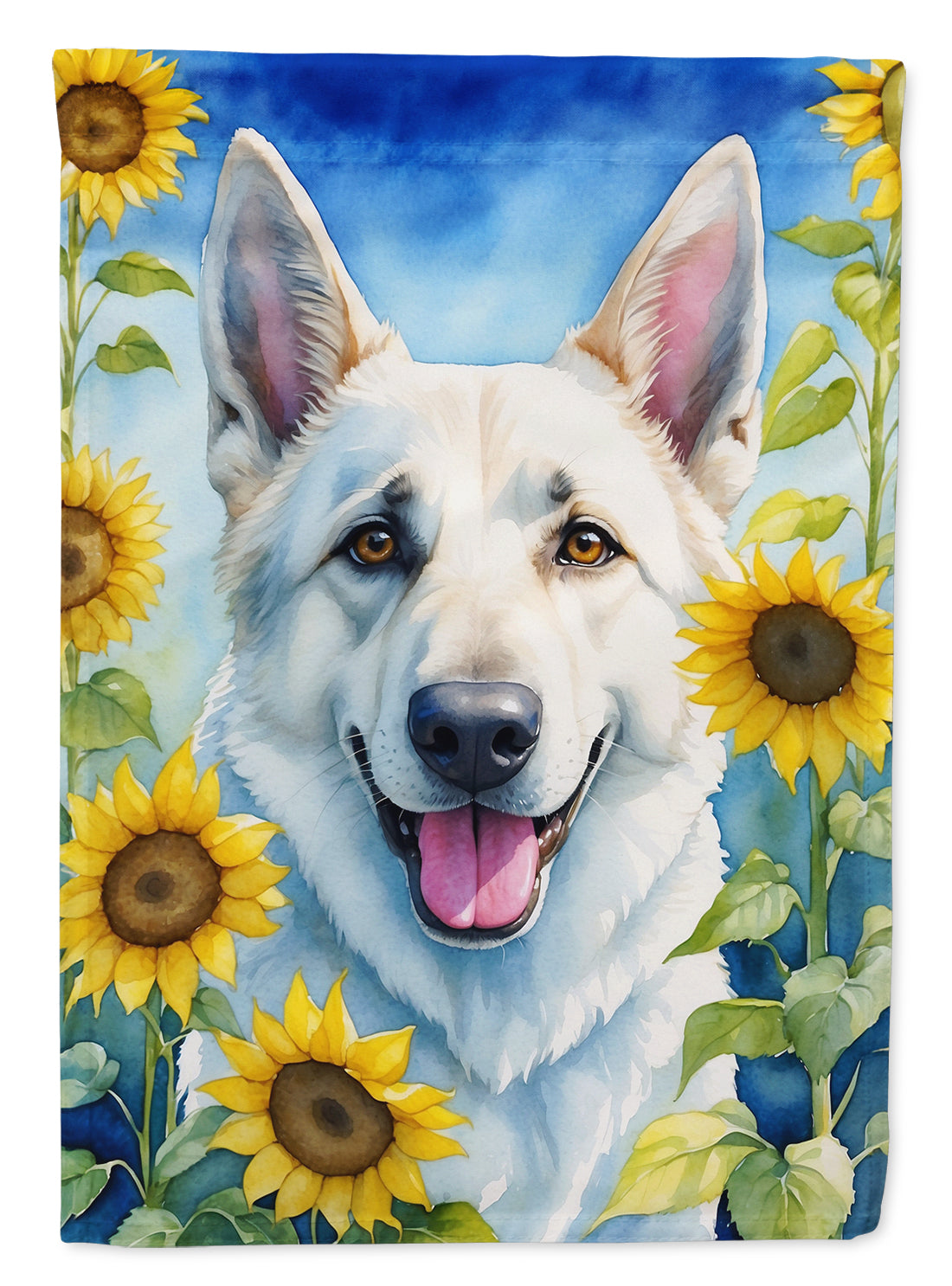 Buy this White German Shepherd in Sunflowers Garden Flag