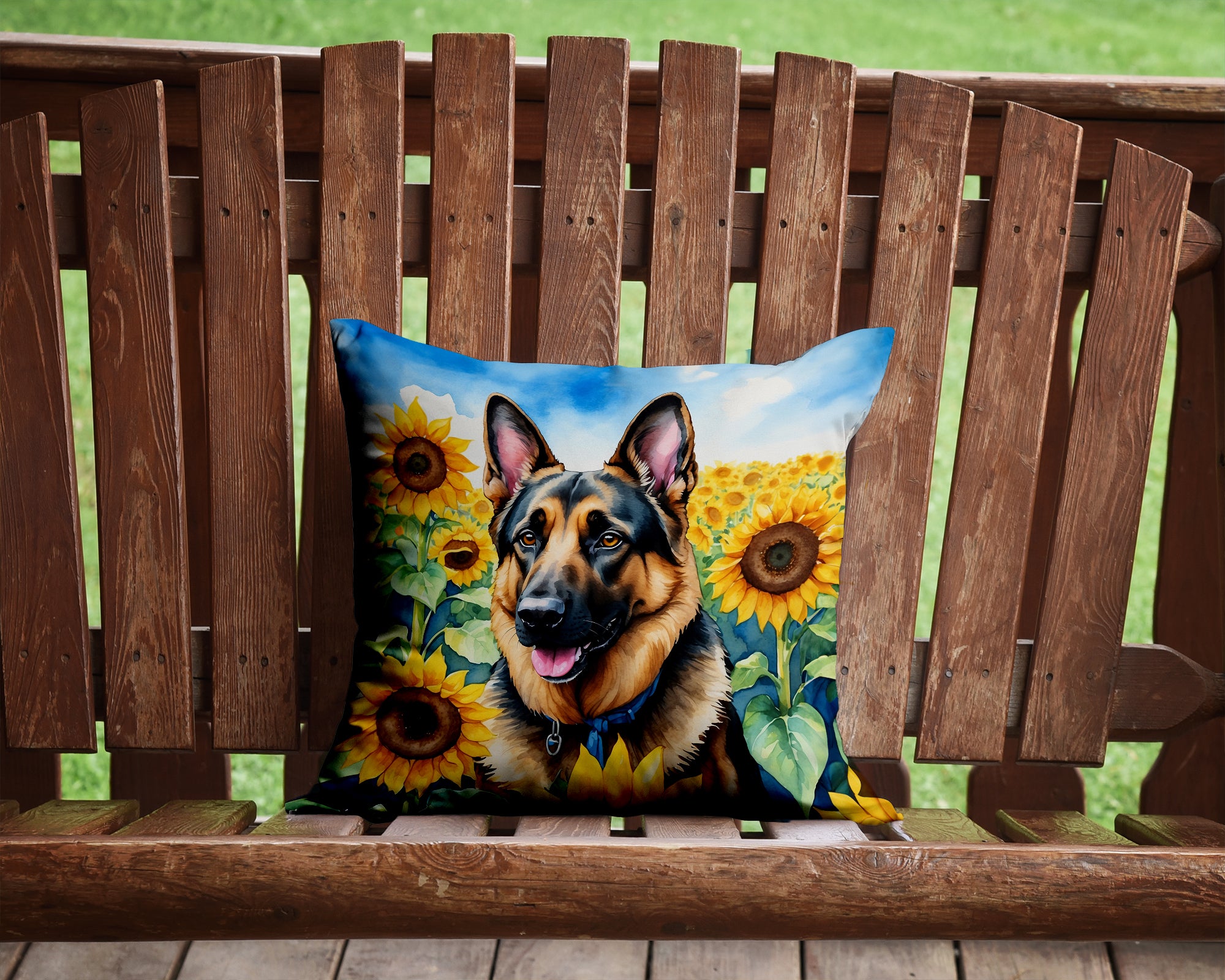 Buy this German Shepherd in Sunflowers Throw Pillow