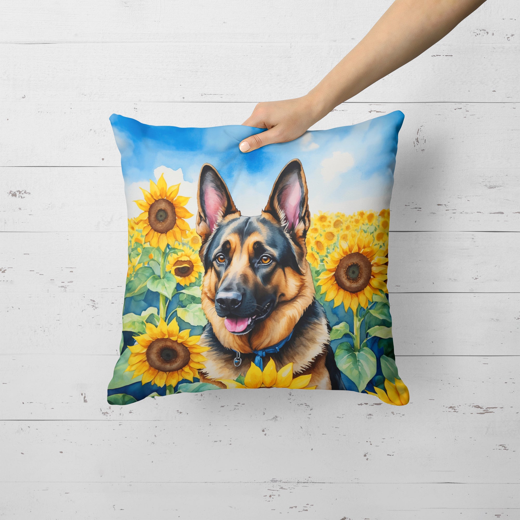 Buy this German Shepherd in Sunflowers Throw Pillow