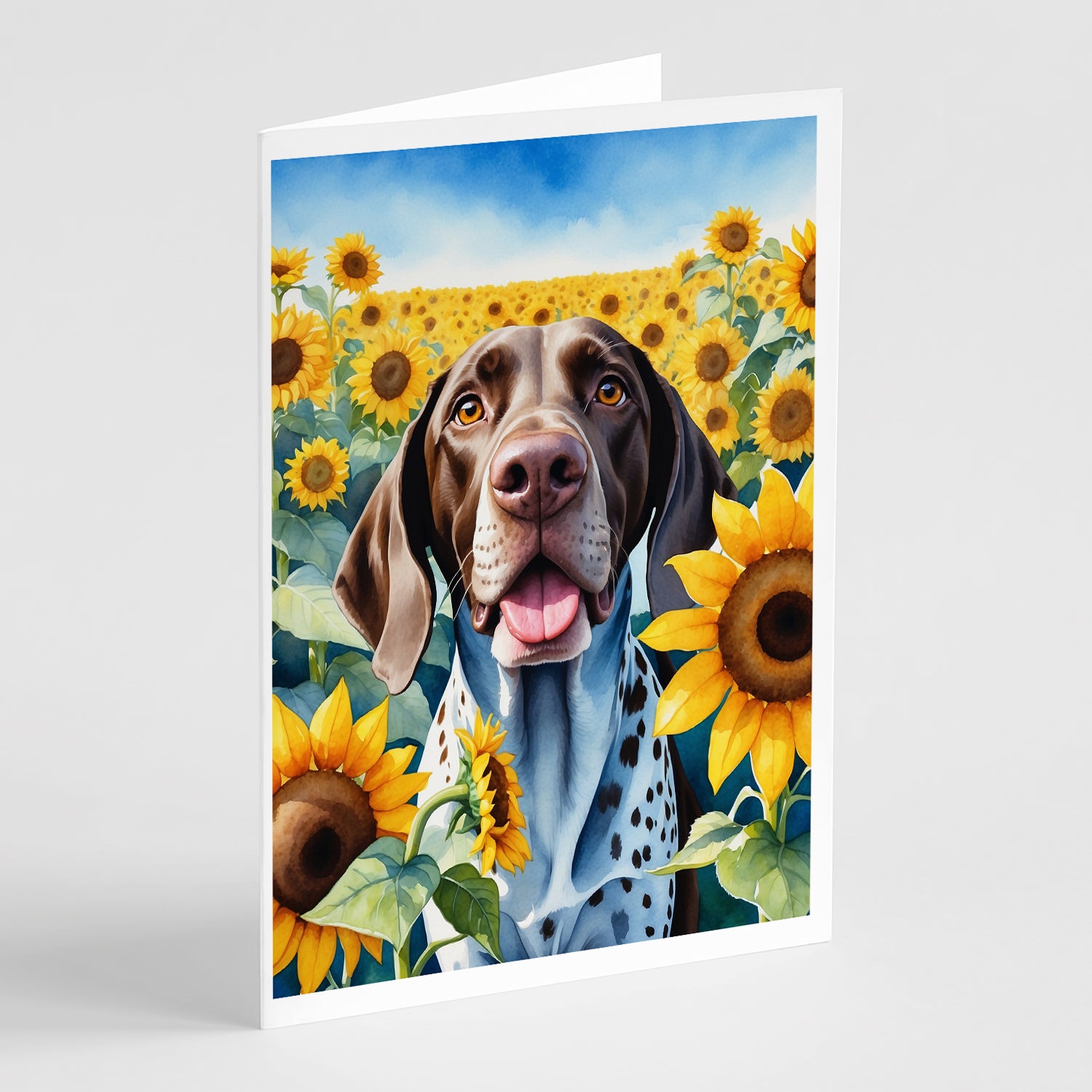 Buy this German Shorthaired Pointer in Sunflowers Greeting Cards Pack of 8