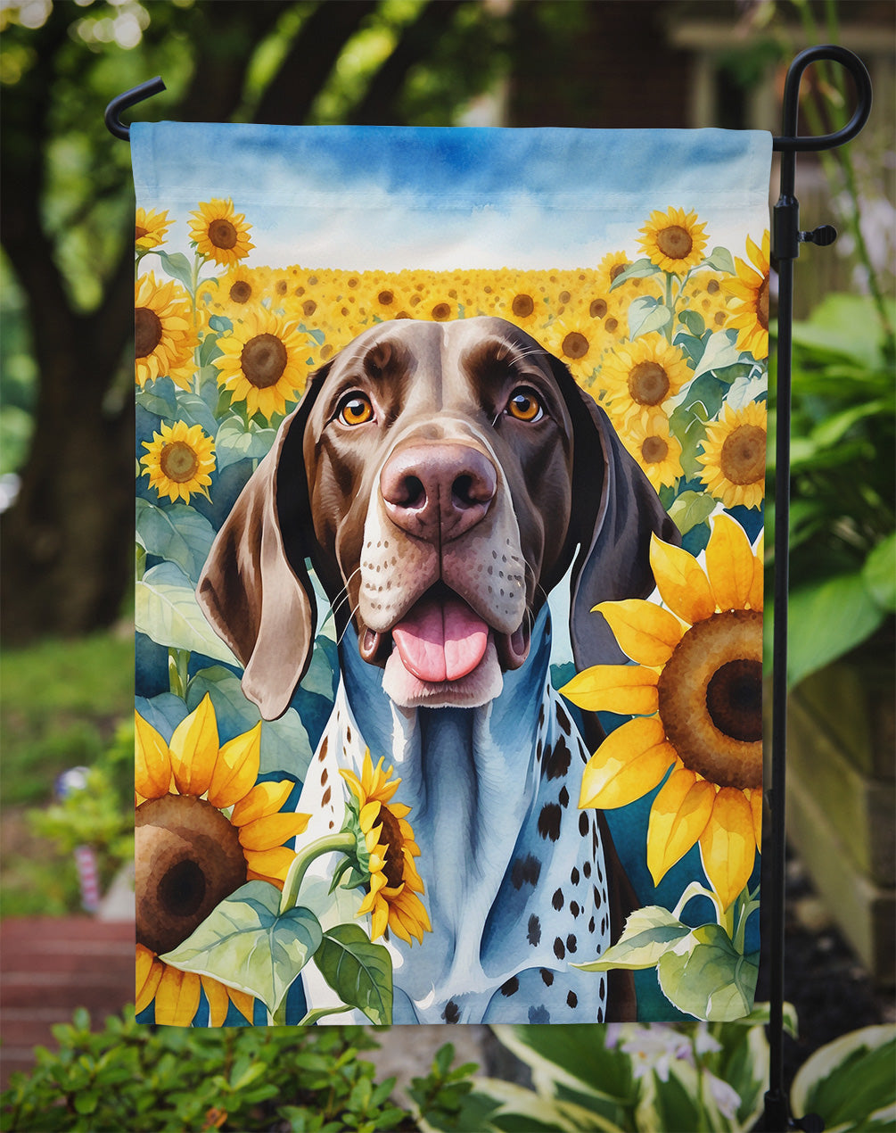 German Shorthaired Pointer in Sunflowers Garden Flag