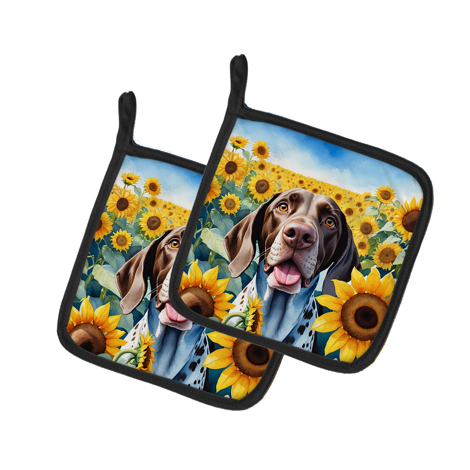 Buy this German Shorthaired Pointer in Sunflowers Pair of Pot Holders