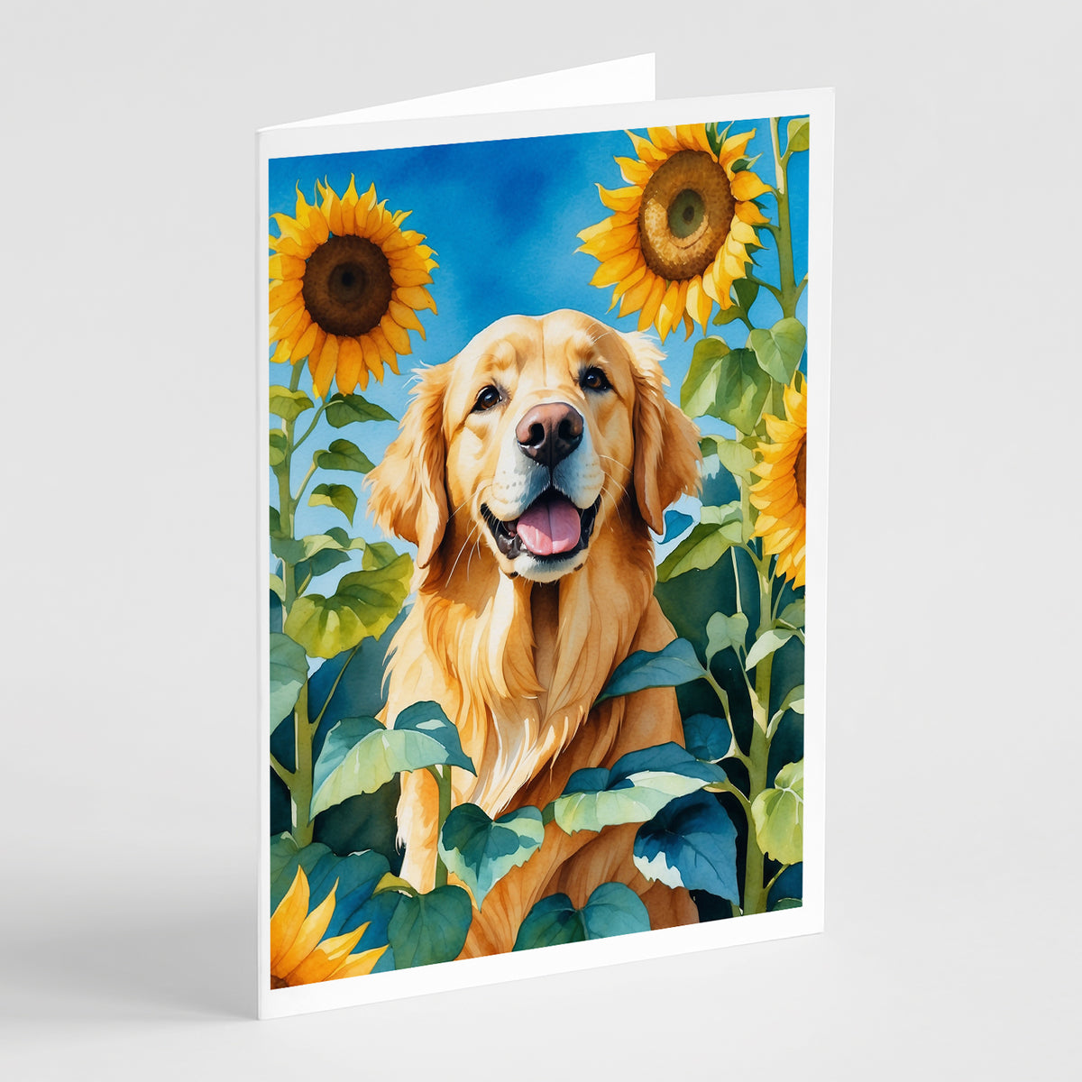 Buy this Golden Retriever in Sunflowers Greeting Cards Pack of 8