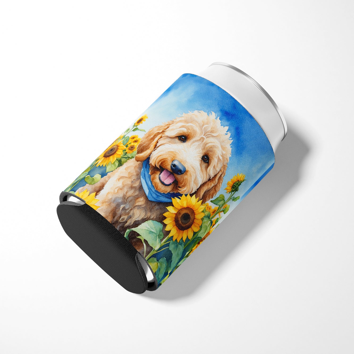 Goldendoodle in Sunflowers Can or Bottle Hugger