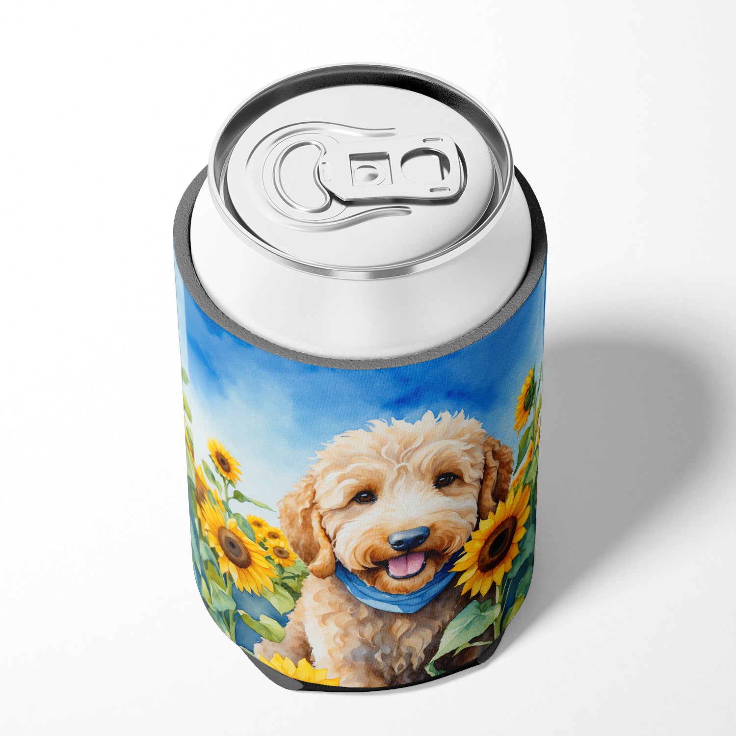 Goldendoodle in Sunflowers Can or Bottle Hugger