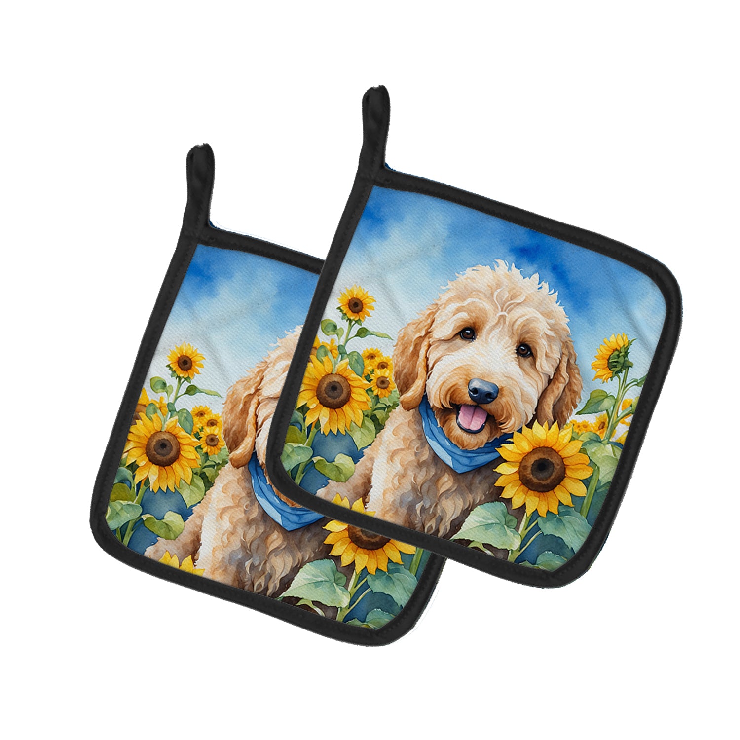 Buy this Goldendoodle in Sunflowers Pair of Pot Holders