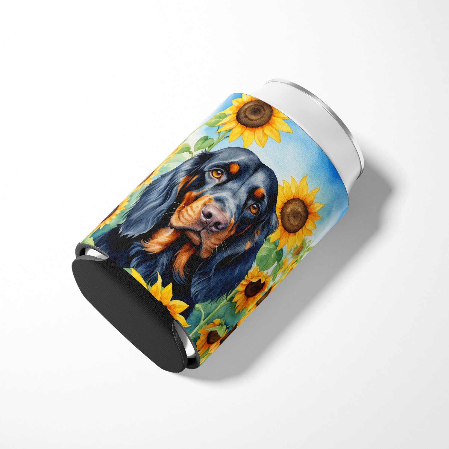 Gordon Setter in Sunflowers Can or Bottle Hugger