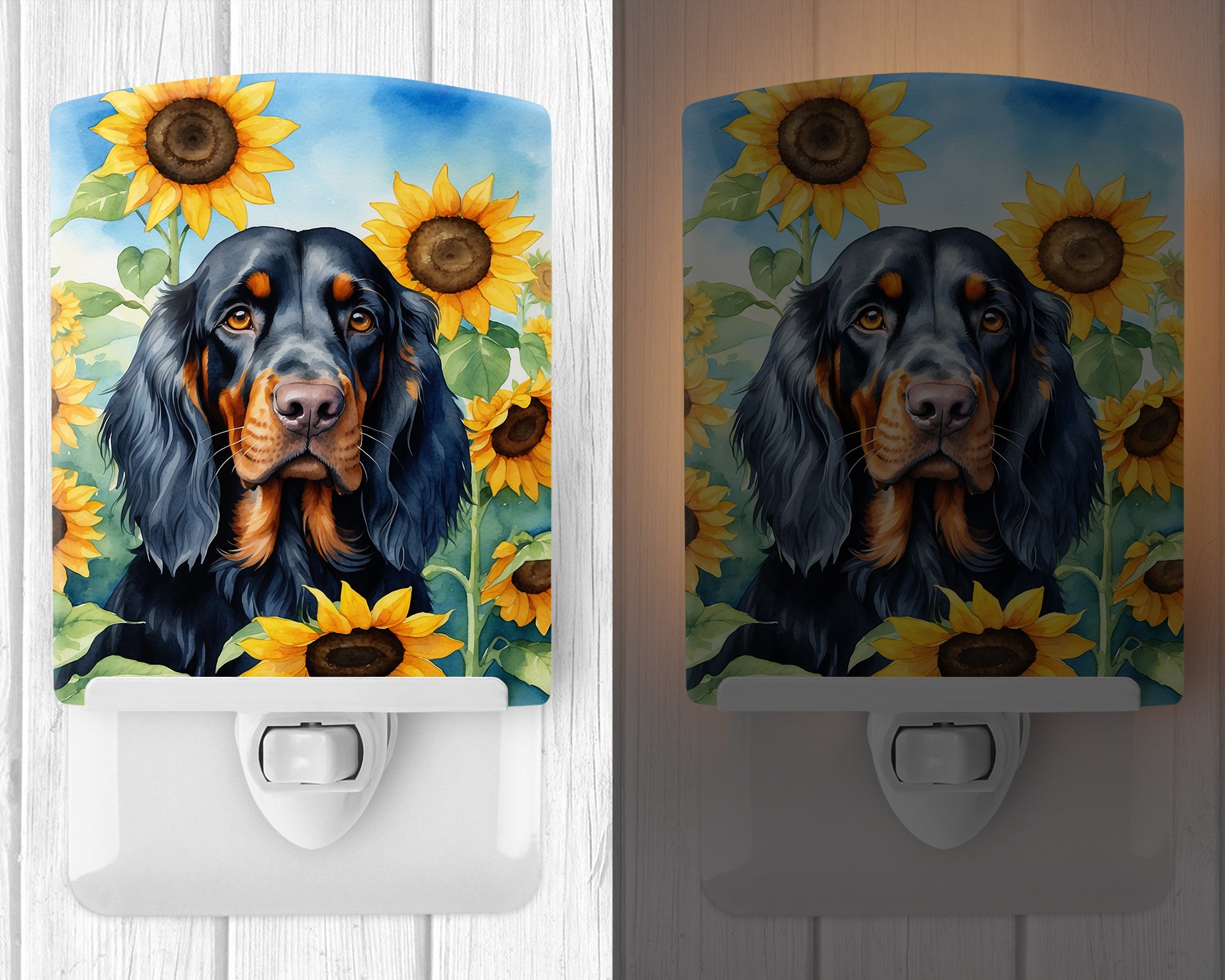 Gordon Setter in Sunflowers Ceramic Night Light