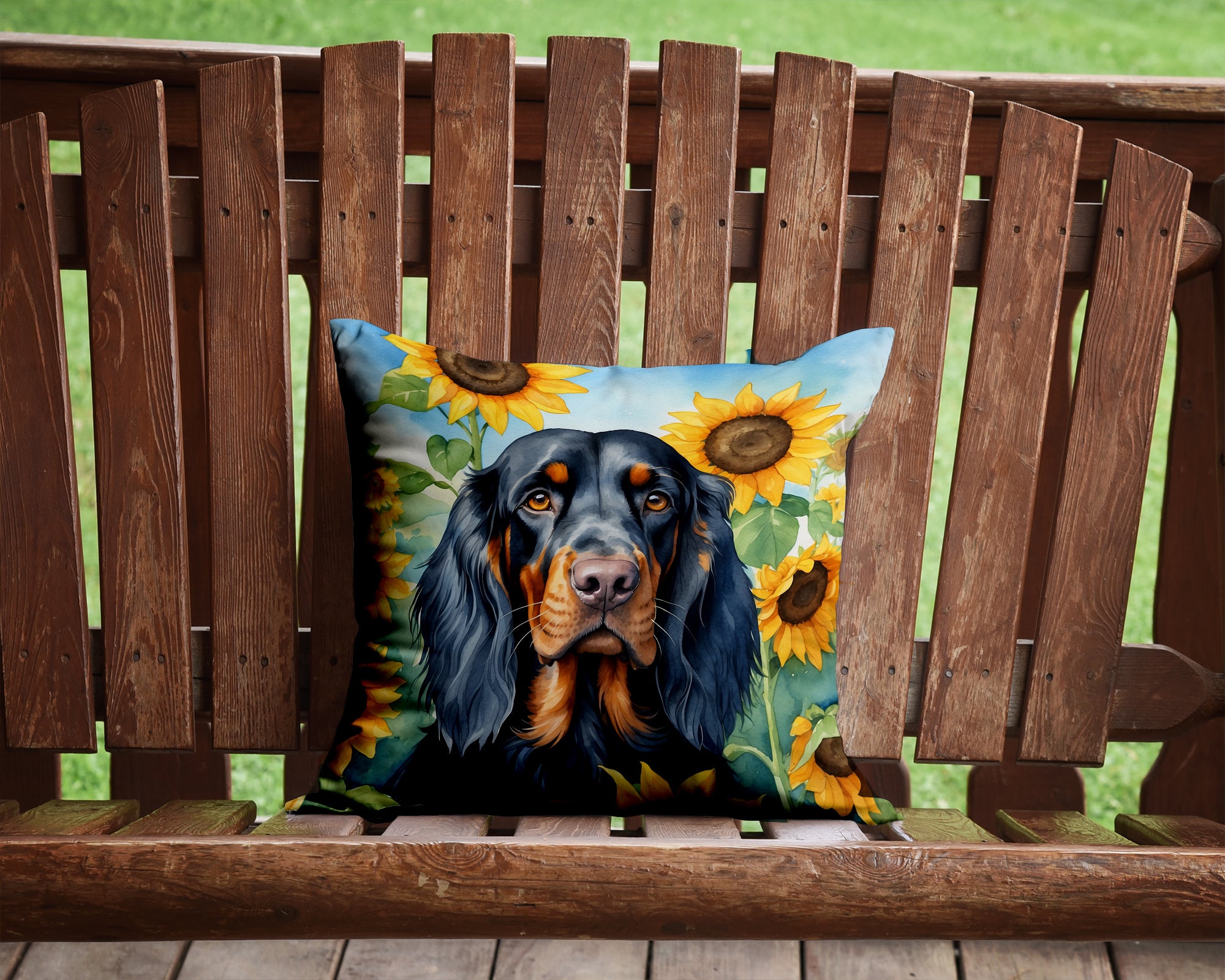 Gordon Setter in Sunflowers Throw Pillow