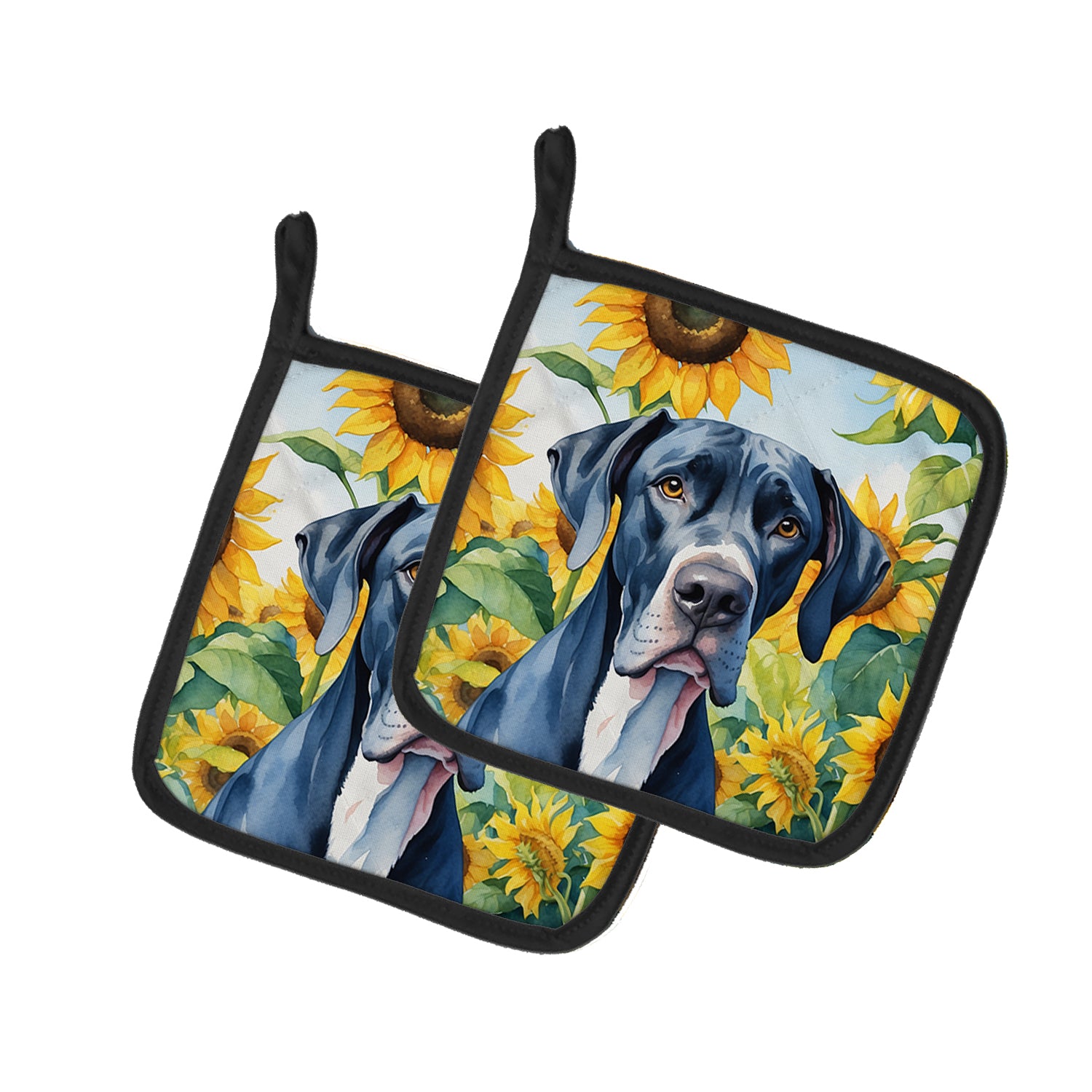 Buy this Great Dane in Sunflowers Pair of Pot Holders