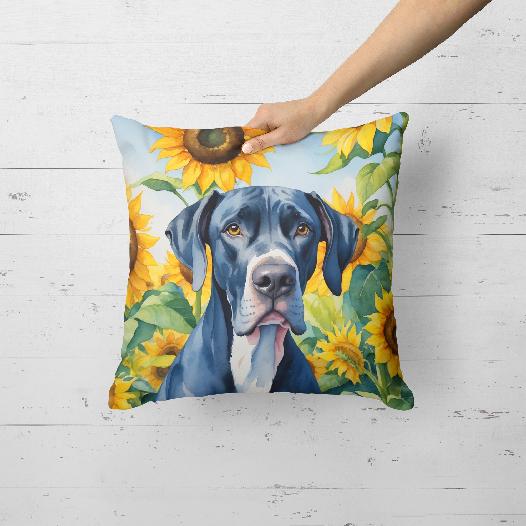 Buy this Great Dane in Sunflowers Throw Pillow