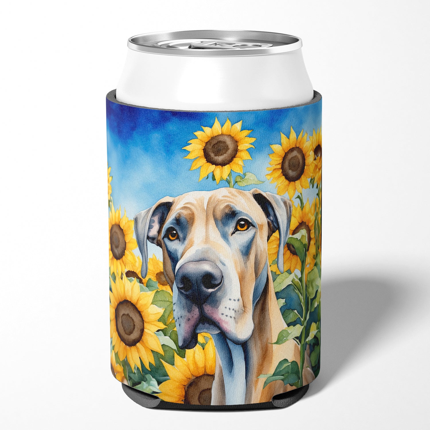 Great Dane in Sunflowers Can or Bottle Hugger