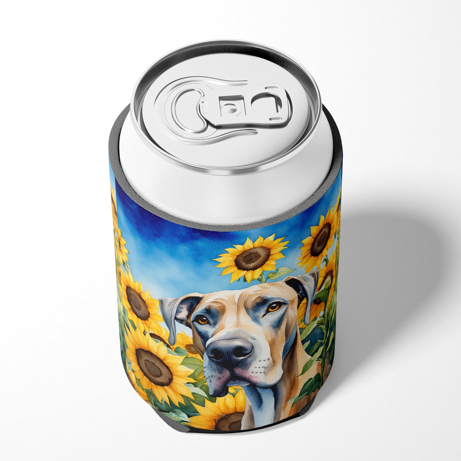 Great Dane in Sunflowers Can or Bottle Hugger