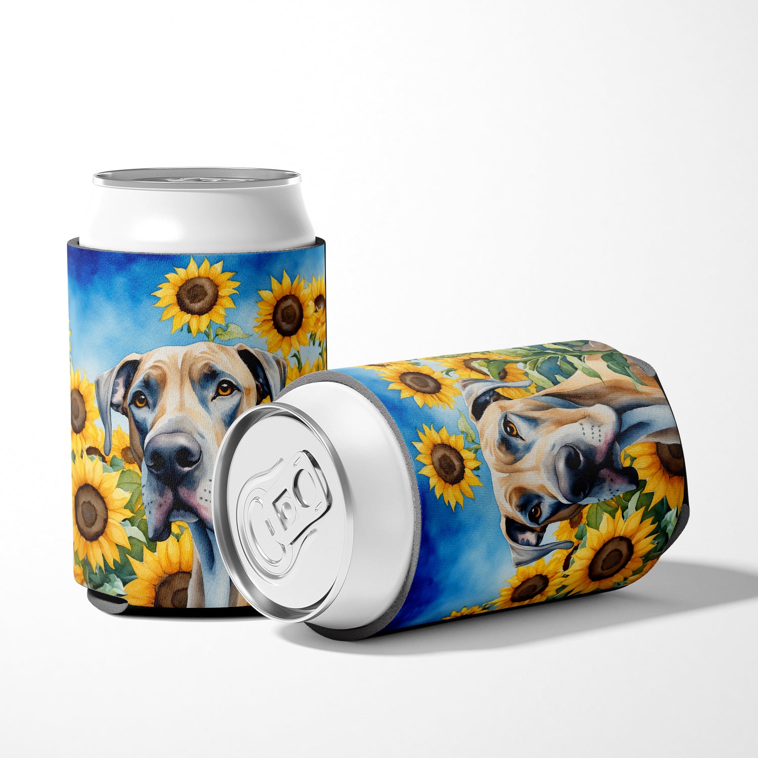 Great Dane in Sunflowers Can or Bottle Hugger